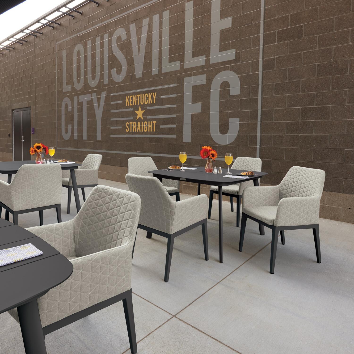 Oxford Garden Oland 5 Pc Aluminum Dining Set in Carbon/Quilted Canvas Granite - Outdoor Dining thumbnail