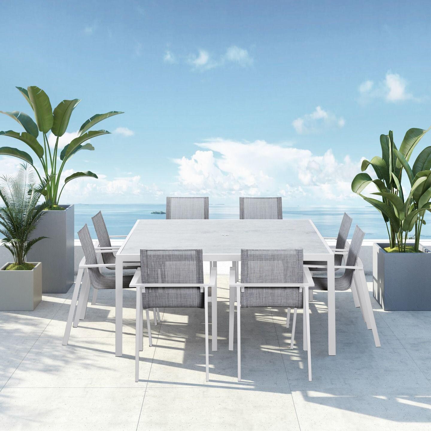 Spring Bay 9 Pc Aluminum Dining Set - Square in White/Slate by Lakeview Outdoor Designs