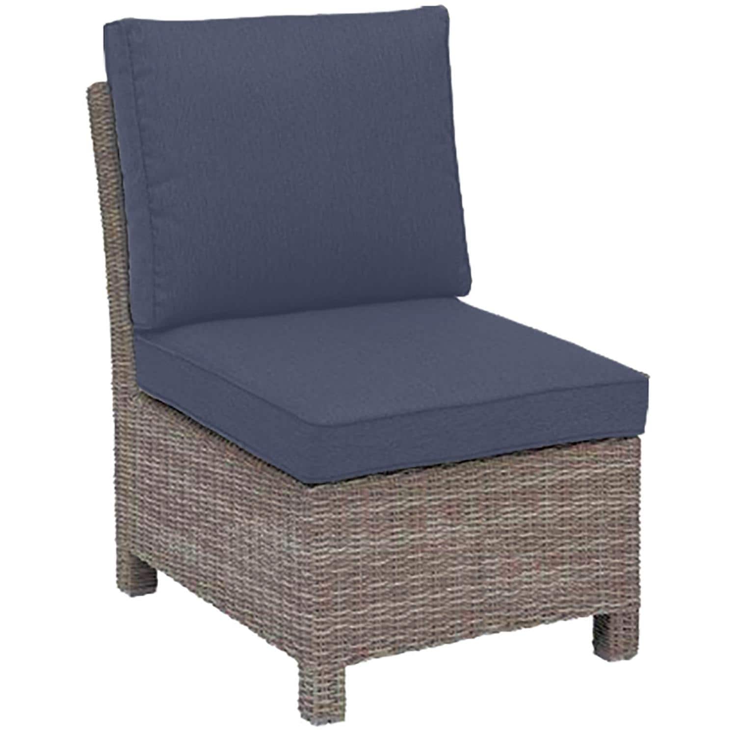 Palma 6 Pc Wicker Sectional Set in Rattan / Spectrum Indigo - Armless Chair - White Background thumbnail