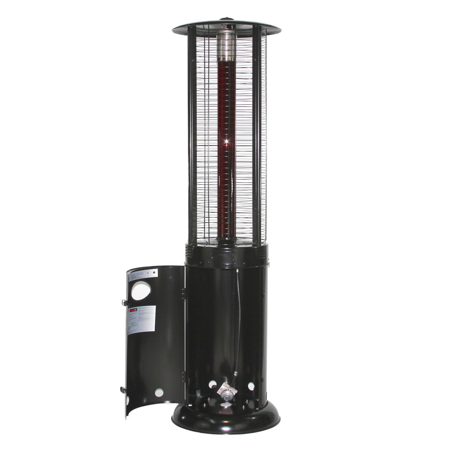 RADtec EF-Ruby 80-Inch Ellipse Flame Patio Heater - Black with Ruby Glass - Side View Turned On thumbnail