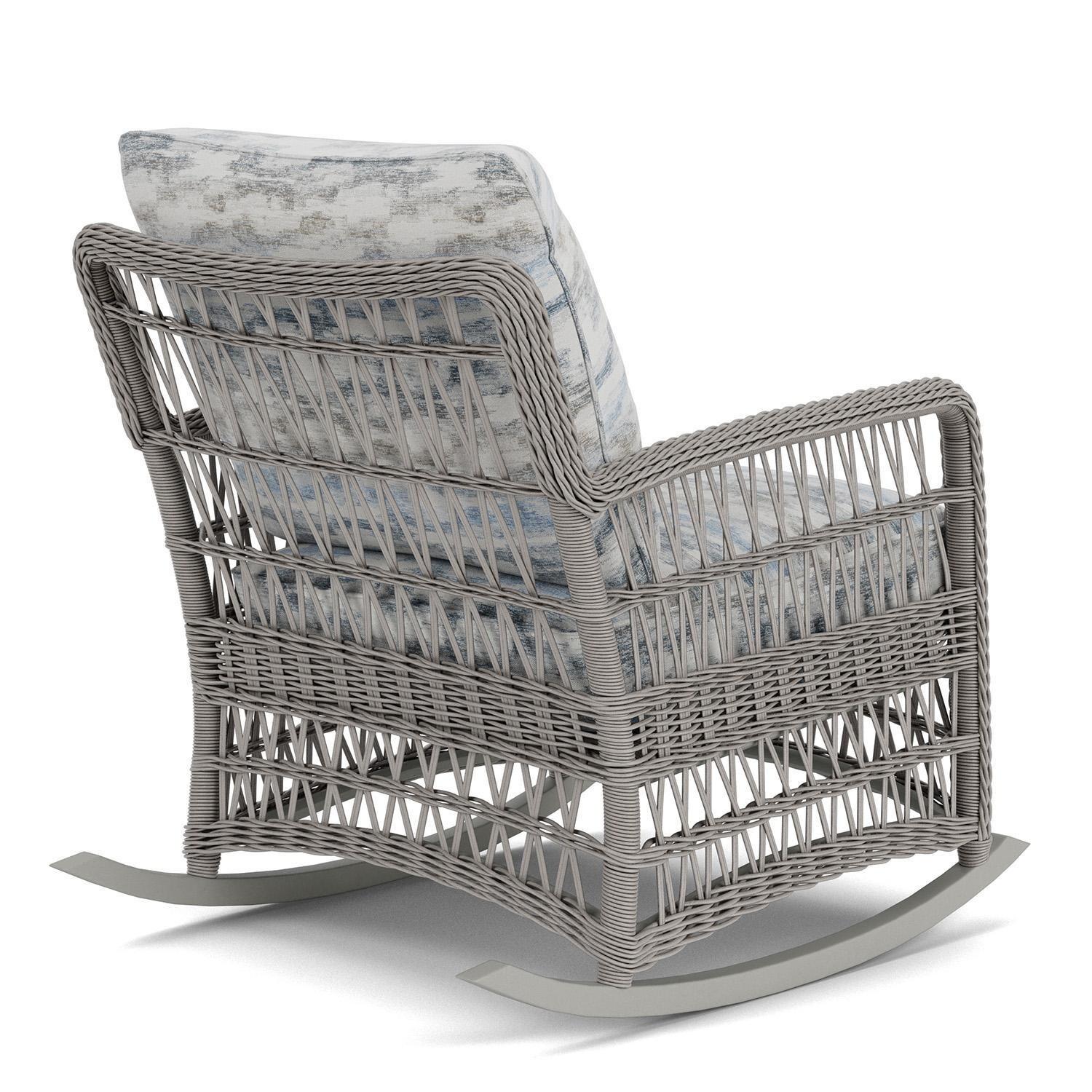Lloyd Flanders Mackinac Lounge Rocker in Putty Finish with Stratosphere Cloud Fabric - Rear Right thumbnail