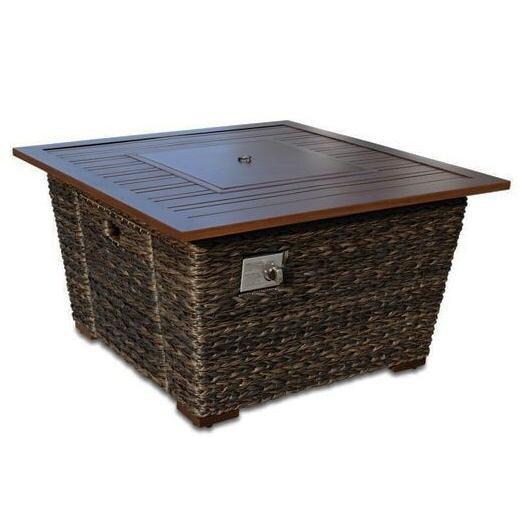 Plank & Hide Leeward 40,000 BTU Square Wicker 42 Inch Propane Fire Pit Table - Lid On thumbnail
