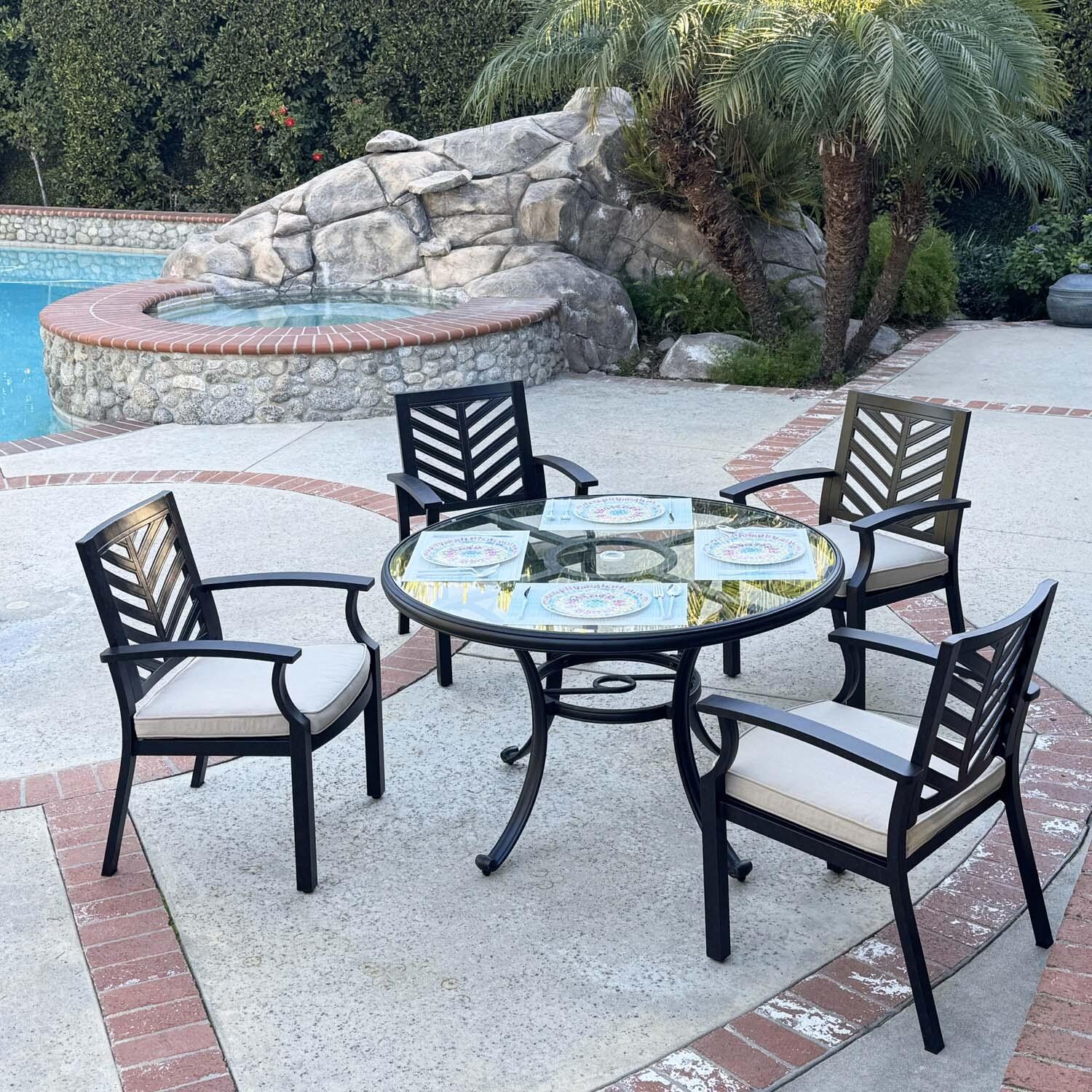Palm Springs 5 Pc Aluminum Dining Set in Antique Bronze/Beige by Darlee