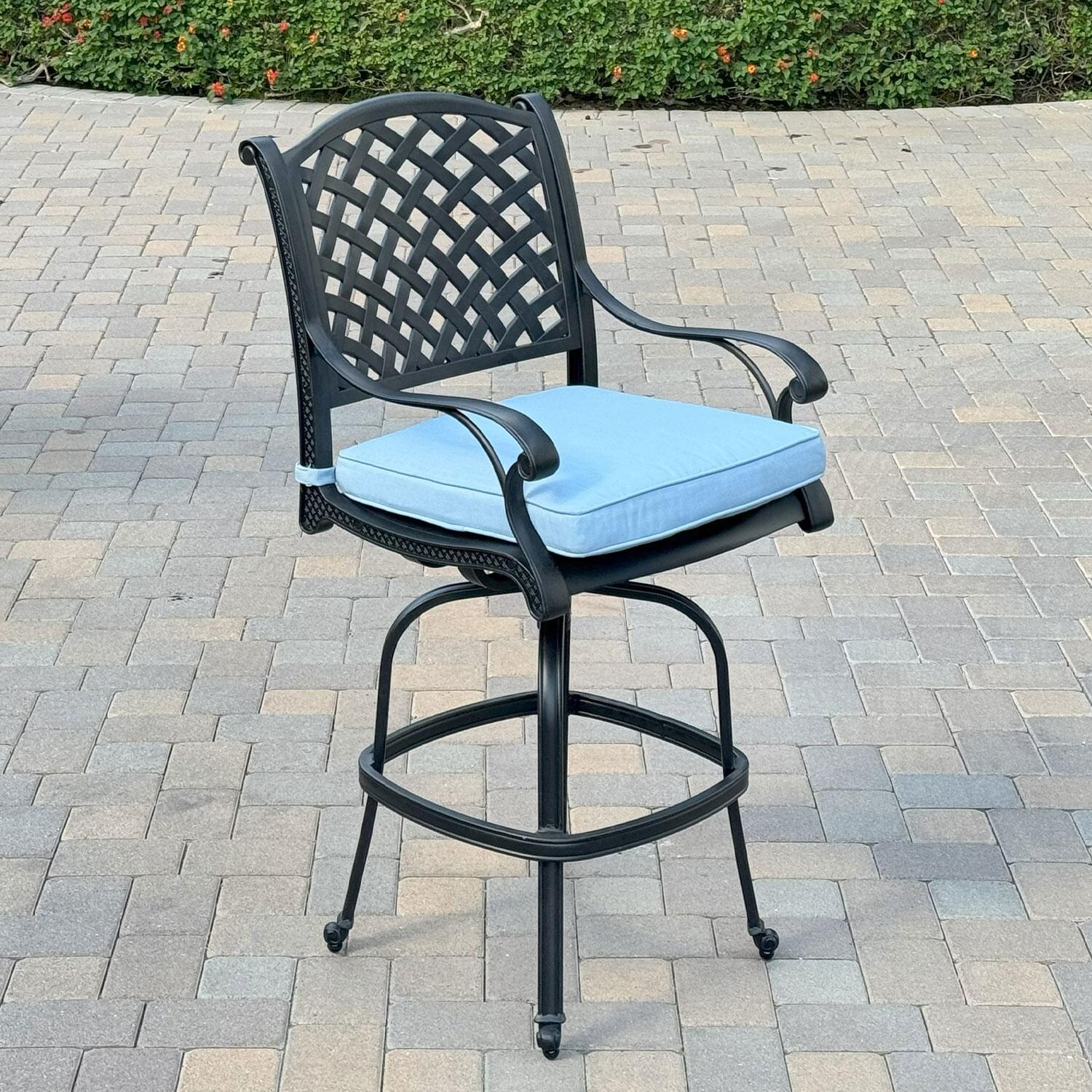 Nassau Cast Aluminum Swivel Bar Stool in Antique Bronze/Sky Blue by Darlee