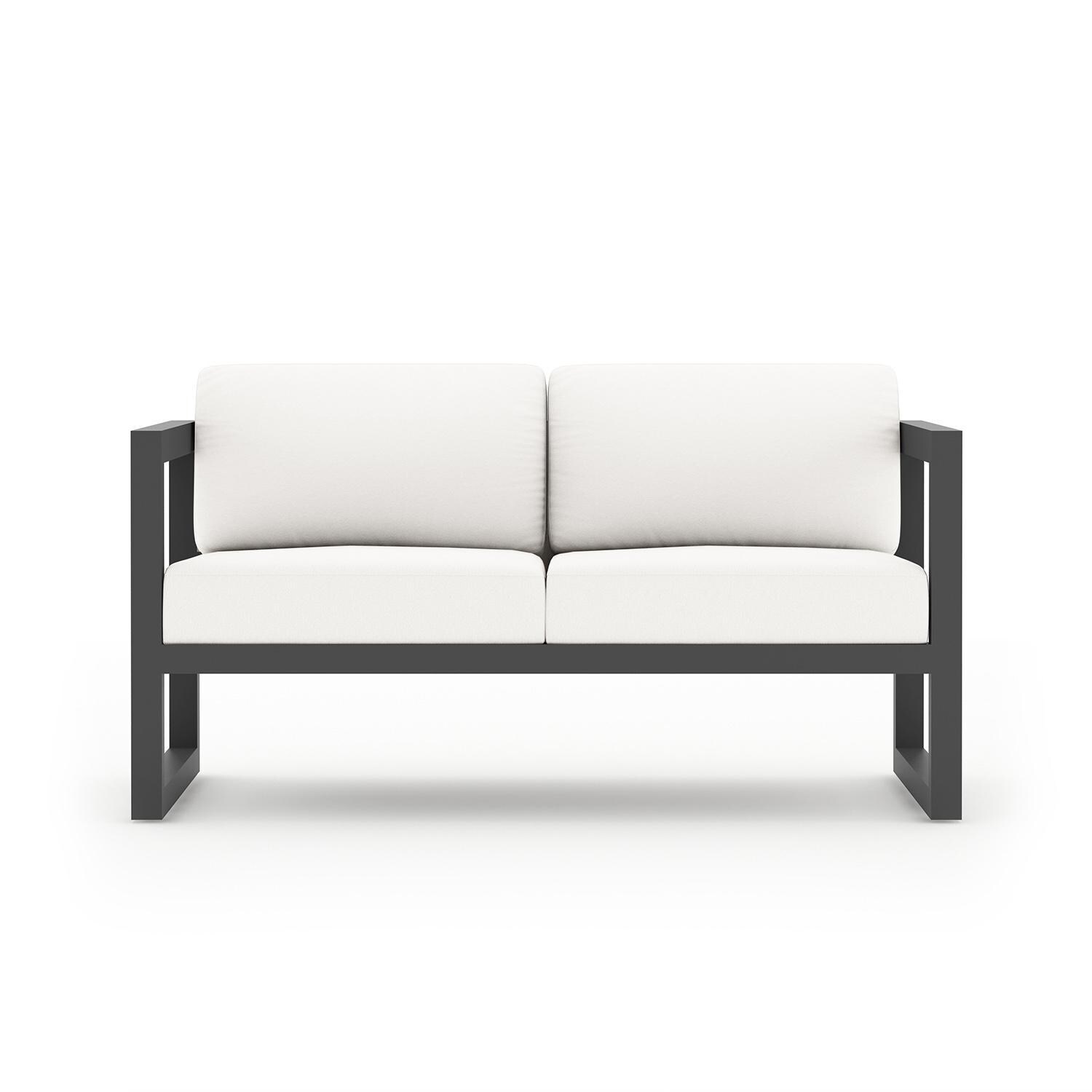 Misty Cove 4 Piece Seating Set in Slate w/Chat Table & Canvas Natural Cushions by Lakeview - Loveseat - White Background thumbnail