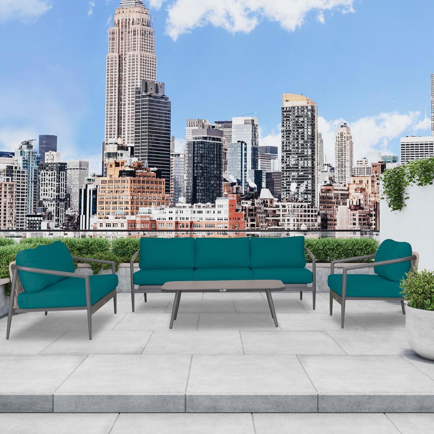 Lakeview Midnight Cove 4 Pc Aluminum Sofa Loveseat Seating Set in Slate/Pebble Gray/Spectrum Peacock - Lifestyle thumbnail