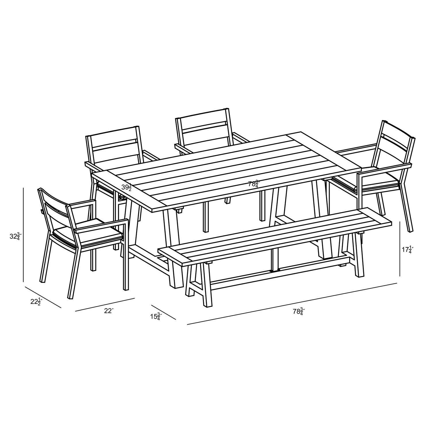 Calm Bay Mill 7 Pc Reclaimed Teak Dining Set w/ Bench in Black/Cast Silver by Lakeview - Dimensional 1