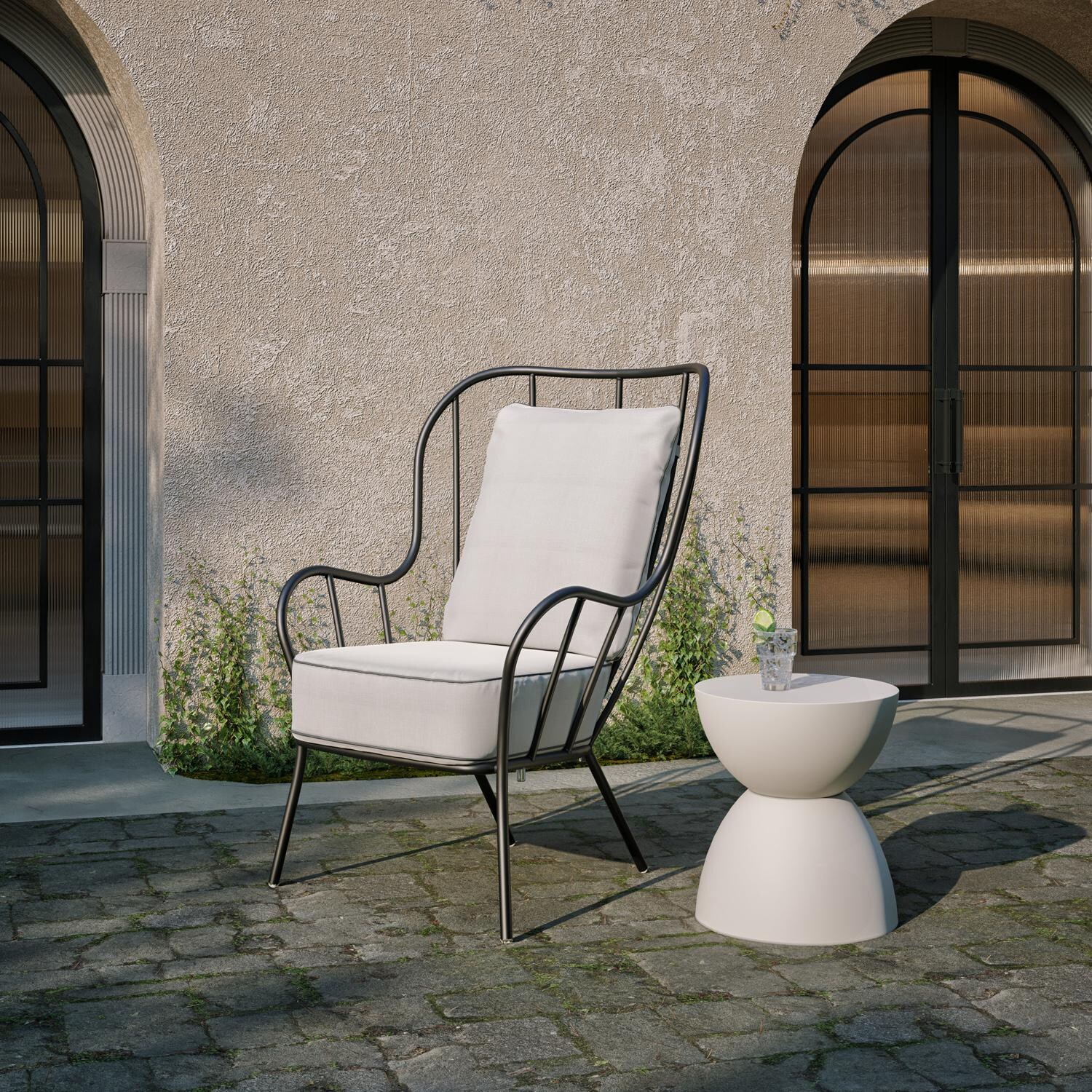 Malti Aluminum High Back Club Chair in Carbon/Bliss Linen By Oxford Garden