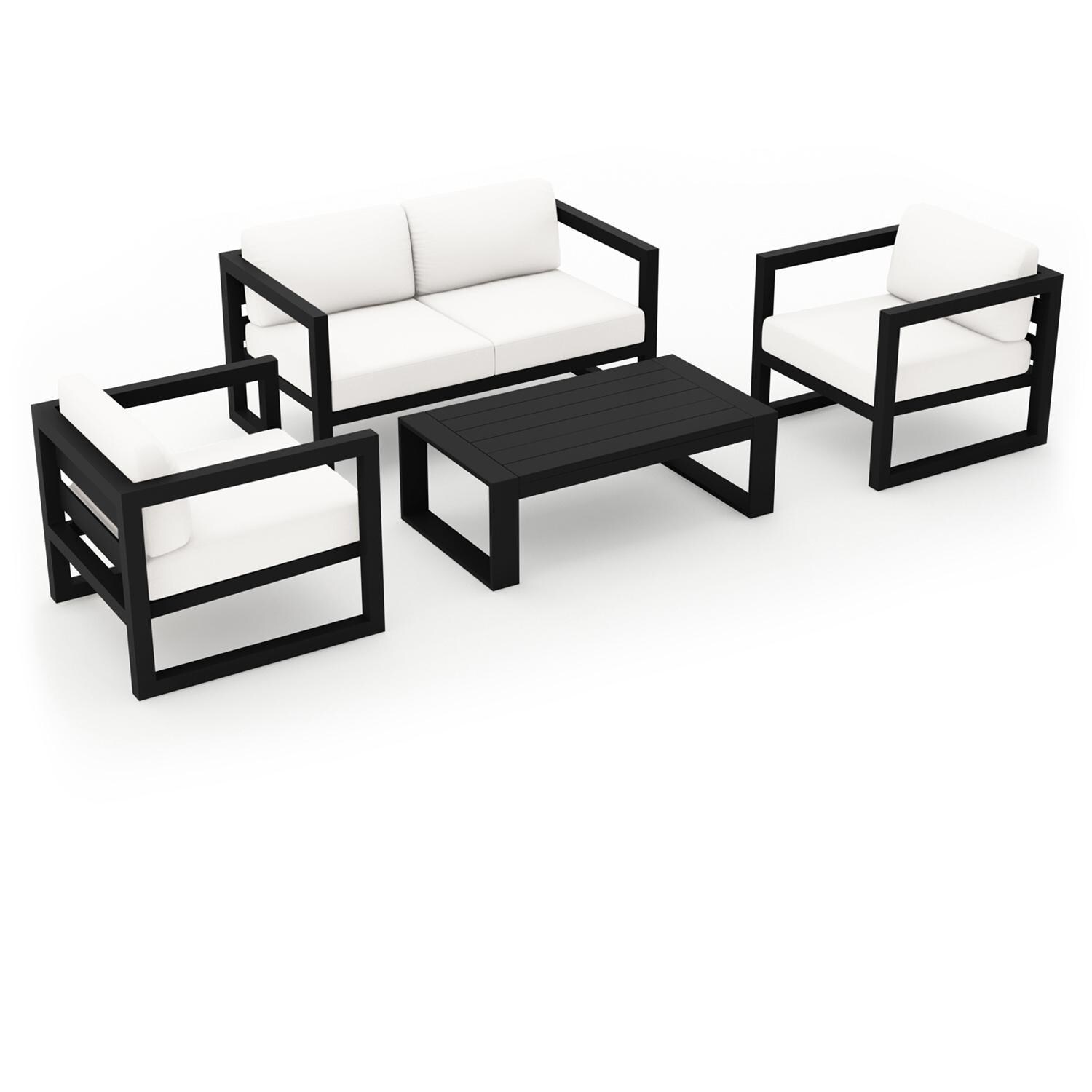 Lakeview MSTYMAS-BK-4SS-CN Misty Cove 4 Pc Aluminum Seating Set in Black w/Loveseat & Canvas Natural Cushions by Lakeview Outdoor Designs - Set Angled - White Background thumbnail