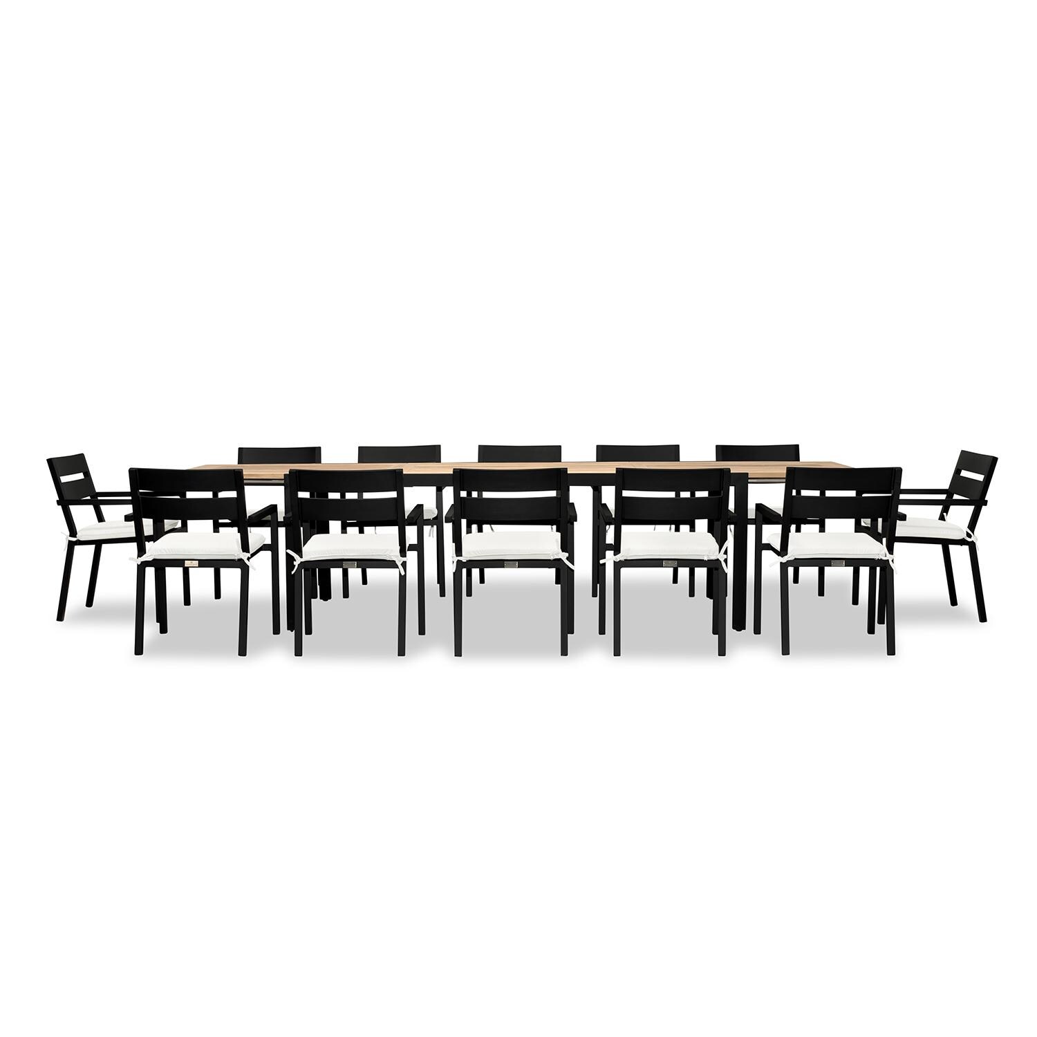 Calm Bay Communal 13 Pc Reclaimed Teak Extendable Dining Set in Black/Canvas Natural by Lakeview - White Background 2 thumbnail