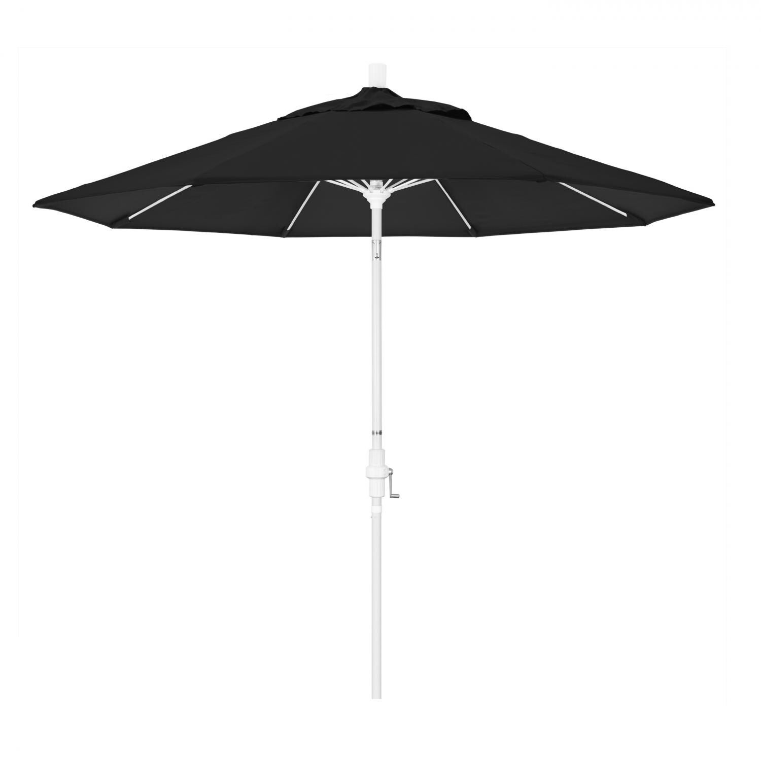 California Umbrella 9 Ft. Octagonal Aluminum Collar Tilt Patio Umbrella W/ Crank Lift & Fiberglass Ribs - Matted White Frame / Sunbrella Canvas Black Canopy