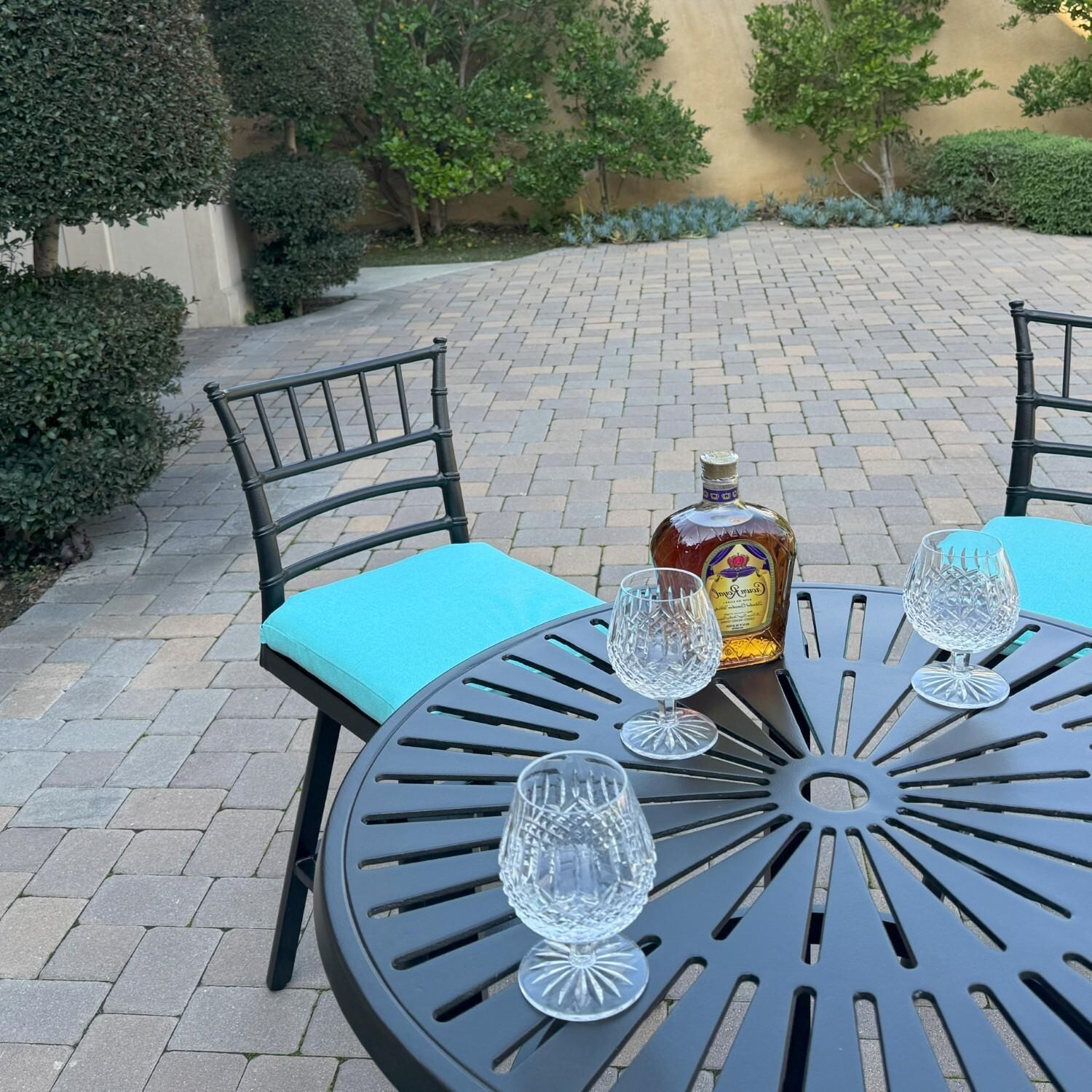 Bella 5 Pc Aluminum Swivel Counter Height Bar Set in Blue/Dark Brown by Darlee - 2 Chairs at Table - Lifestyle thumbnail