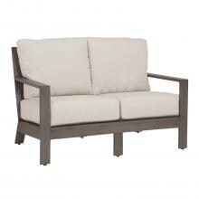 Laguna Aluminum Patio Loveseat W/ Sunbrella Canvas Flax Cushions By Sunset West image