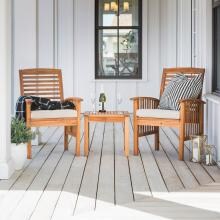 Midland 3 Piece Brown Acacia Patio Conversation Set W/ Natural Cushions By Walker Edison