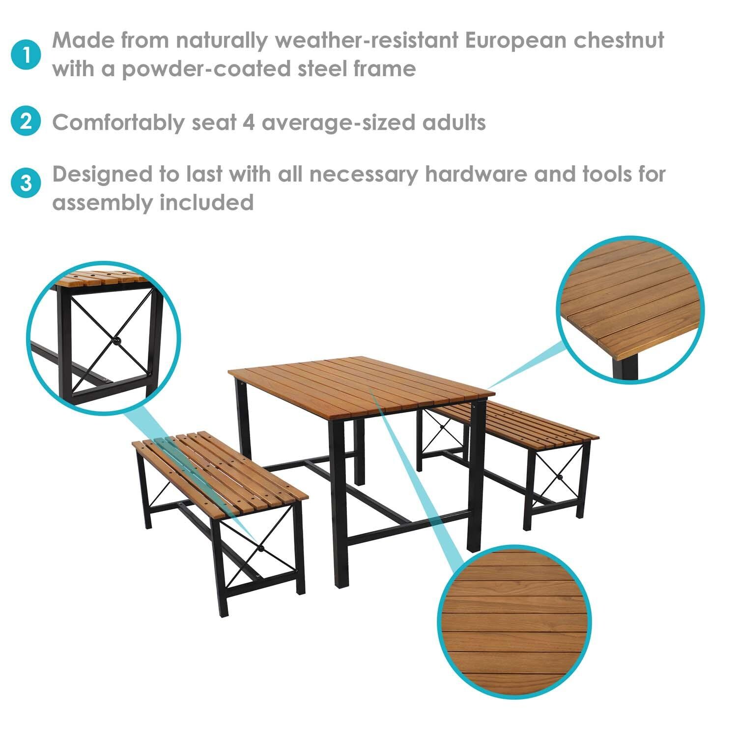 3 Pc Wood Dining Set in European Chestnut By Ultimate Patio - Detail