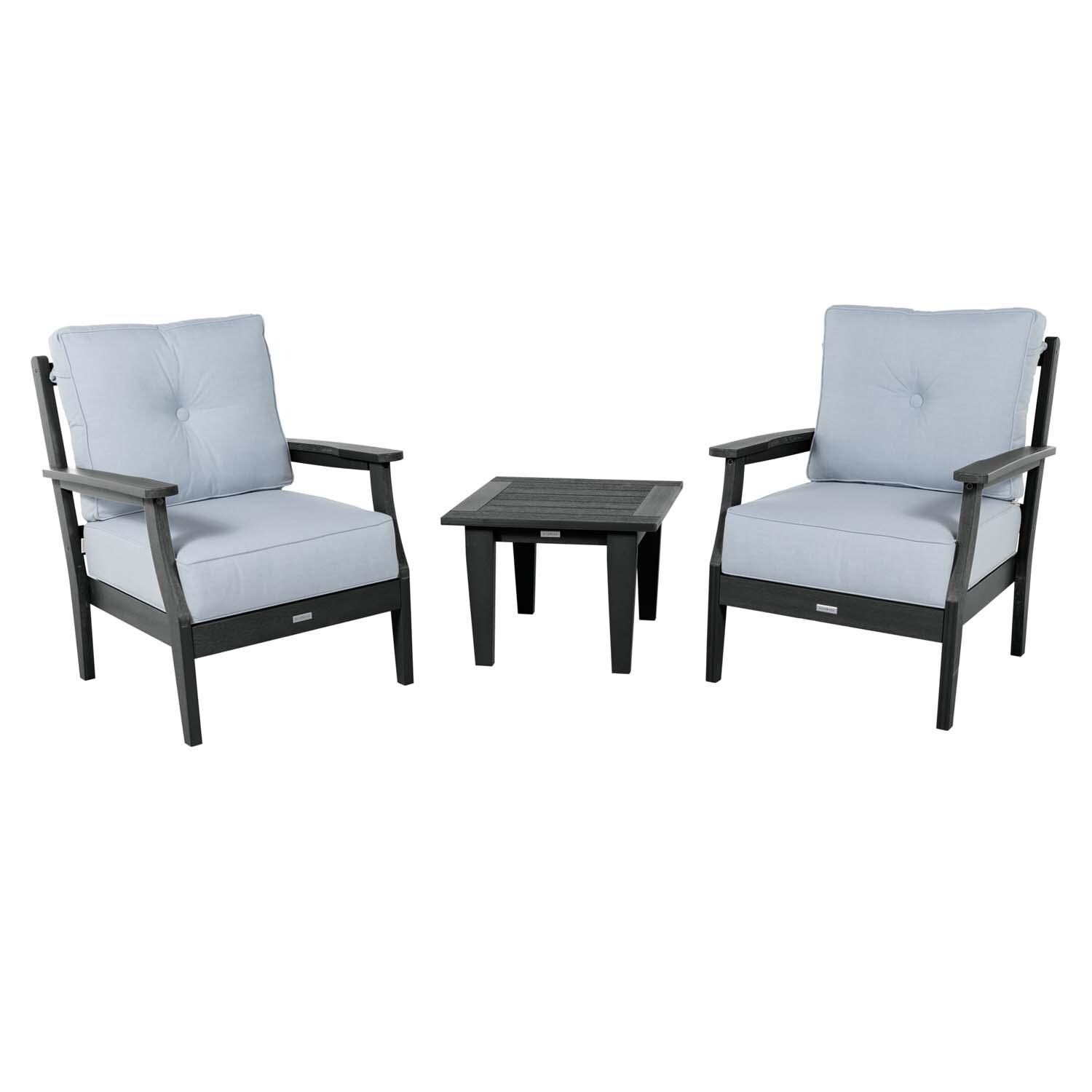 Blushing Bay 3 Pc Recycled Plastic Seating Set in Bliss Dew/Black by Lakeview Outdoor Designs - White Background thumbnail