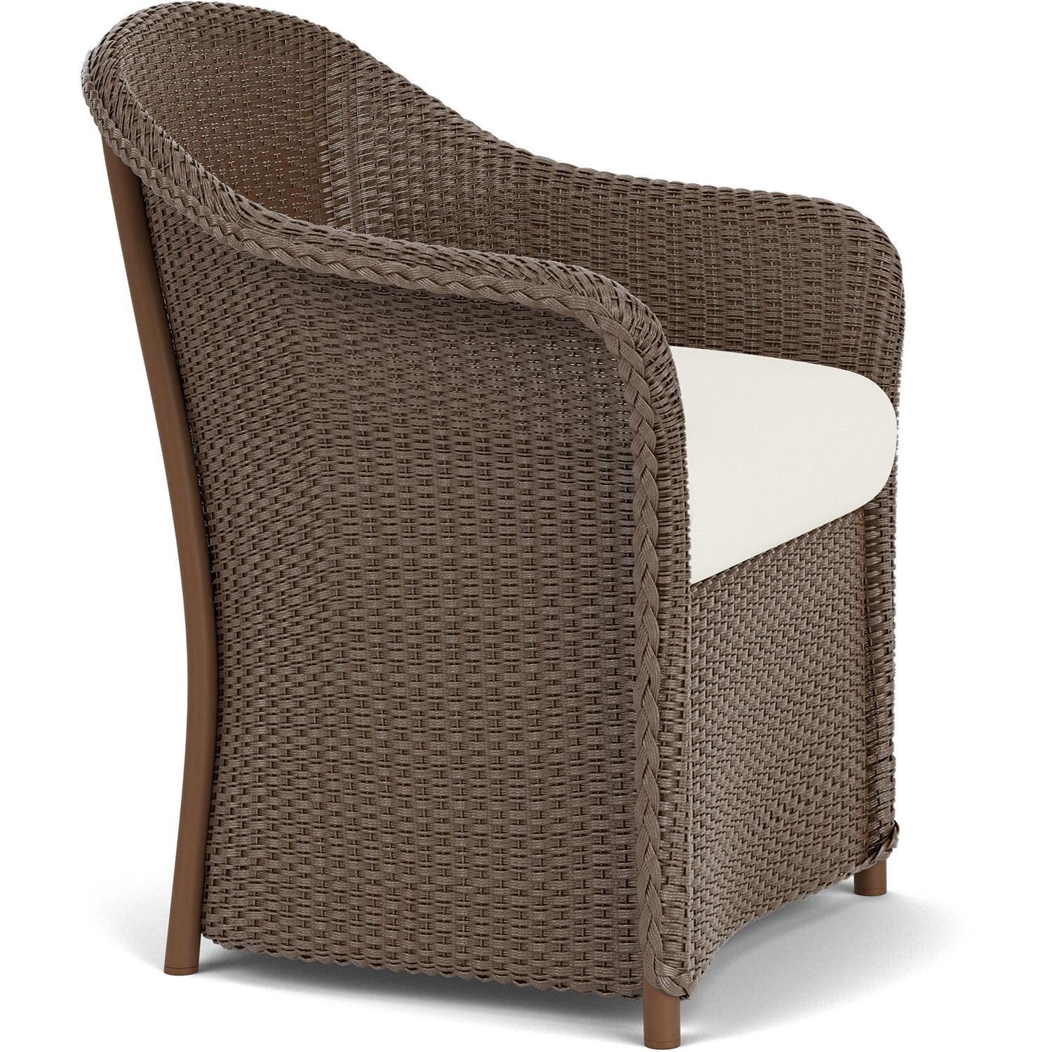 Lloyd Flanders Weekend Retreat Dining Armchair in Bark Finish W/ Sailcloth Salt Fabric - Angled thumbnail