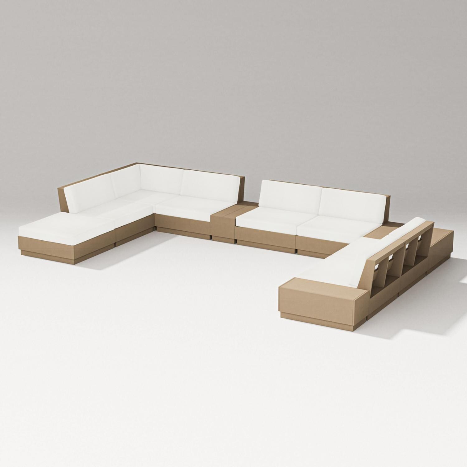 PW Designer Series Elevate 11 Pc Recycled Plastic Sectional Seating Set in Vintage Sahara/Natural Linen - Set - White Background thumbnail