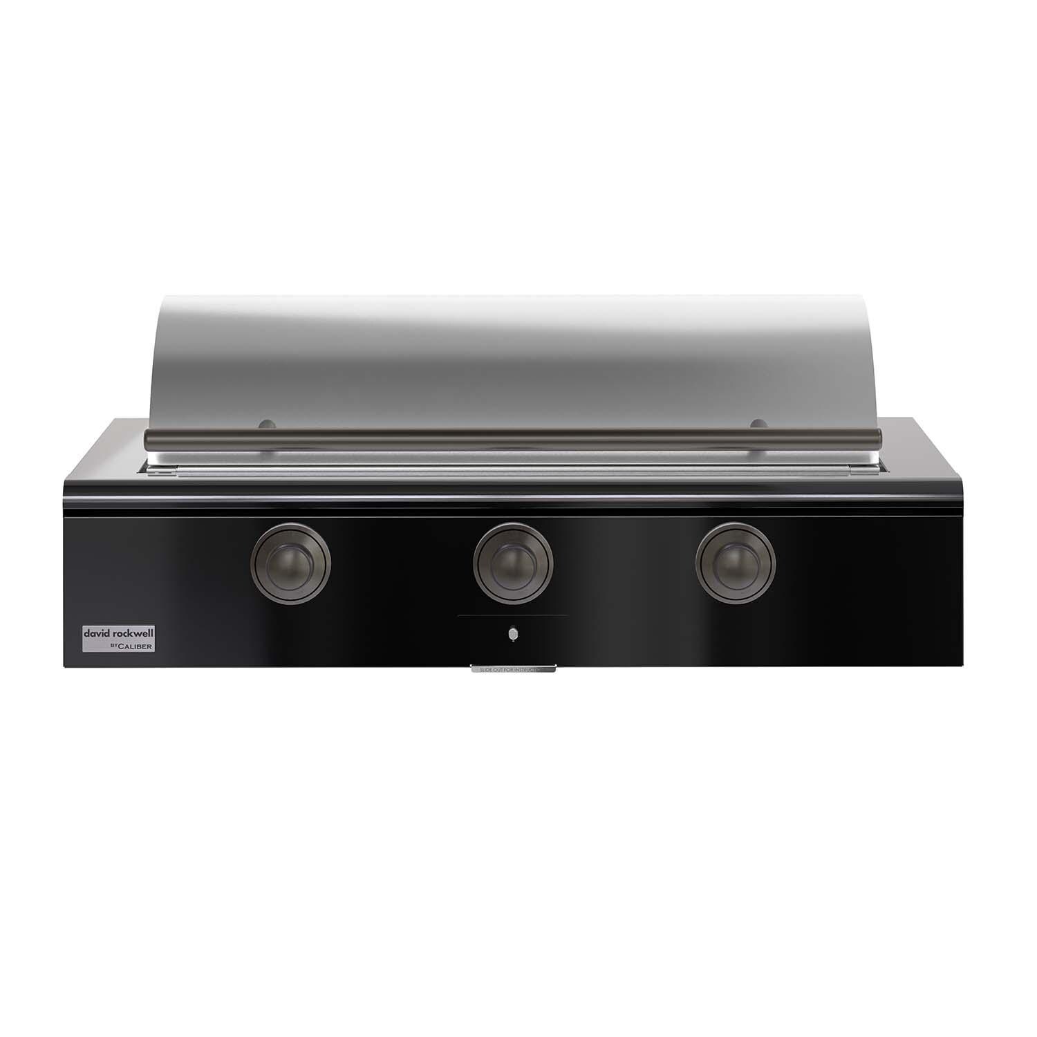 Caliber CRG-48BN00-A-044-H05 48-in Natural Gas Built-In Rockwell Grill - Gloss Black w/ Pewter Hardware - Closed Lid - White Background thumbnail