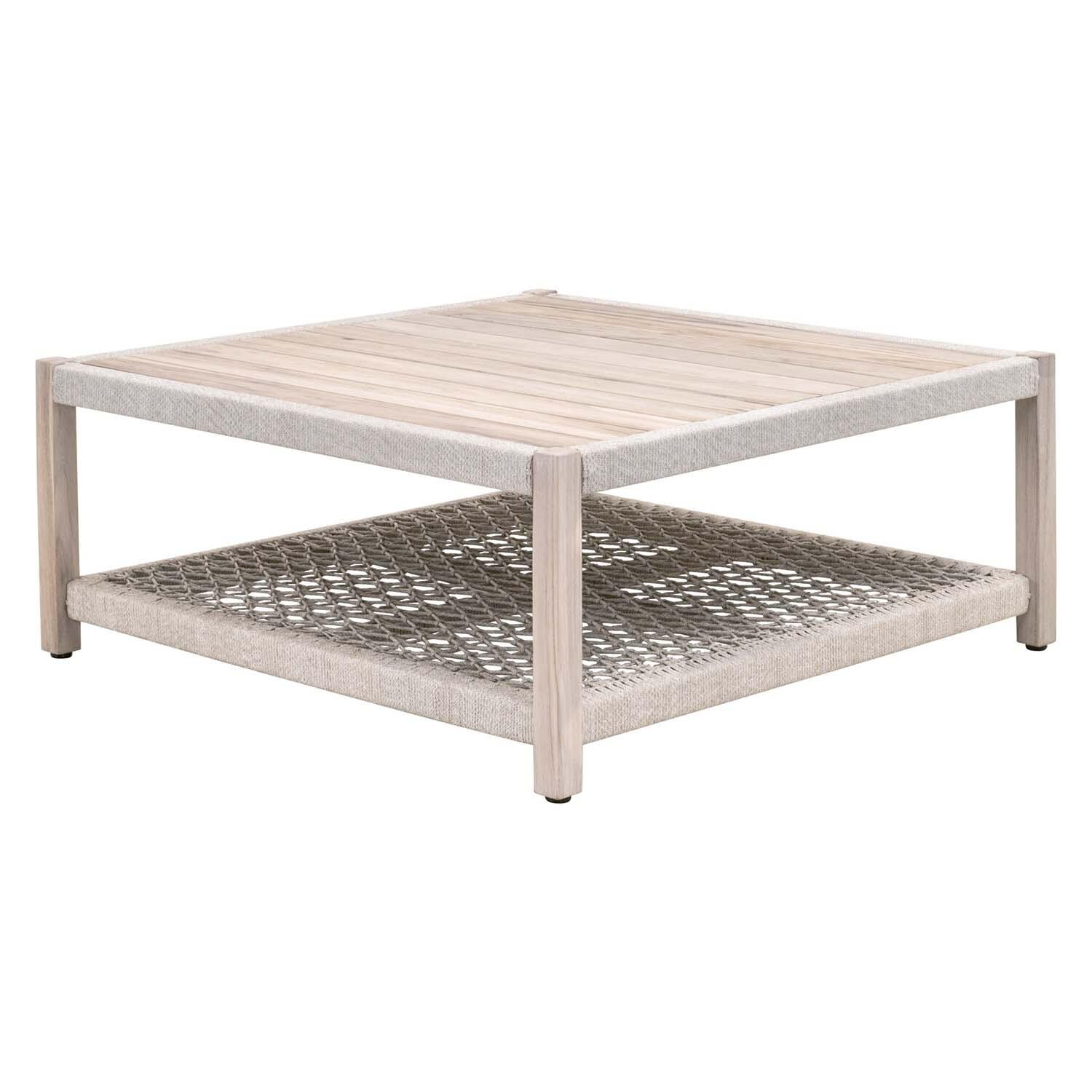 Lakeview Heritage Way Taupe & White Woven Rope Square Coffee Table - Angled View thumbnail