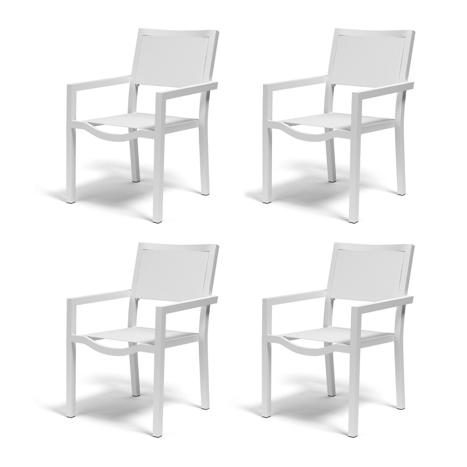Sunset West Naples 4 Piece Aluminum Stackable Patio Sling Dining Chair Set W/ Phifertex Frost Slings - SW1101-1 (4)