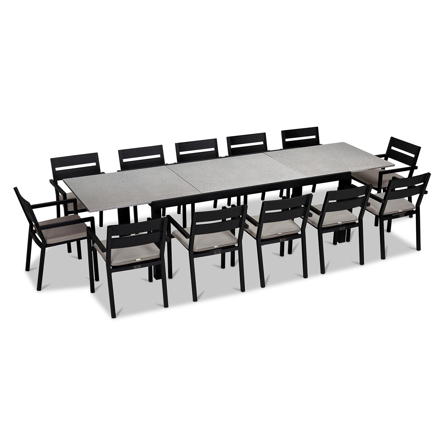 Calm Bay 13 Pc Extendable Aluminum Dining Set in Black/Concrete/Cast Silver by Lakeview Outdoor Designs