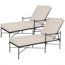 Provence 2 Piece Wrought Iron Patio Chaise Lounge Set W/ Sunbrella Canvas Flax Cushions By Sunset West image