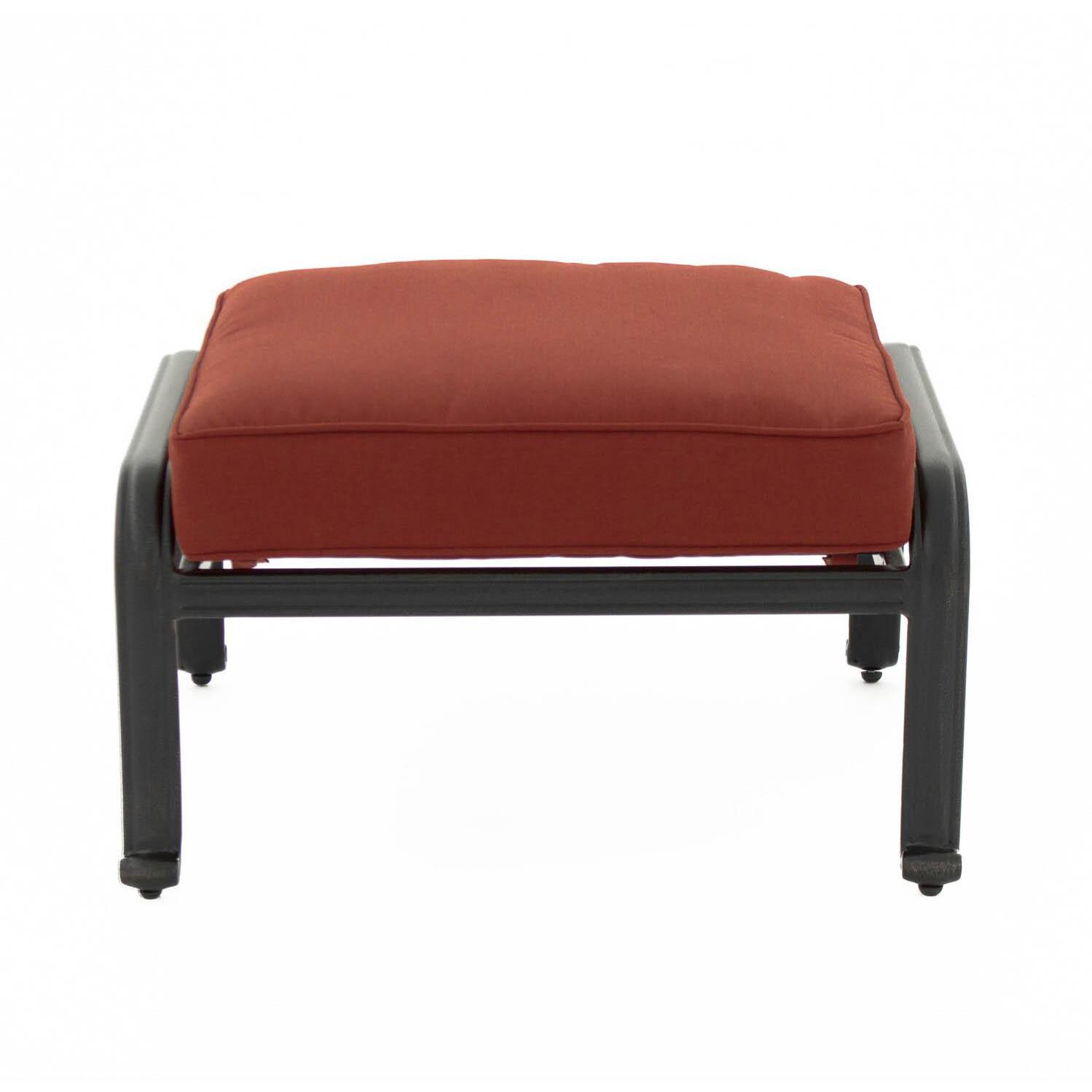 Villa Flora Cast Aluminum Patio Ottoman W/ Sunbrella Canvas Henna Cushions - Front View thumbnail