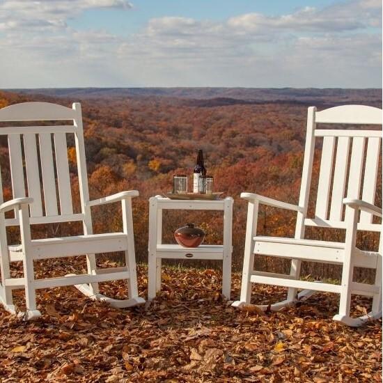 POLYWOOD Presidential 3 Piece Patio Rocking Chair Set with 2 Shelf Side Table - White thumbnail
