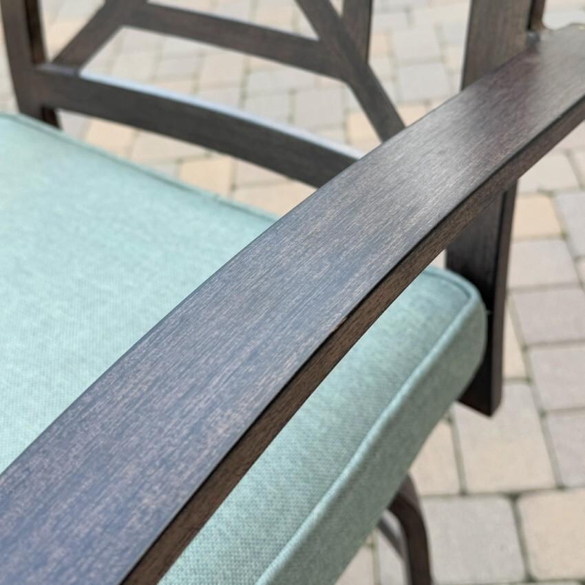 Atlantis Aluminum Swivel Bar Stool Set of 4 w/ Spa Cushions in Walnut By Darlee - Arm - Detail thumbnail