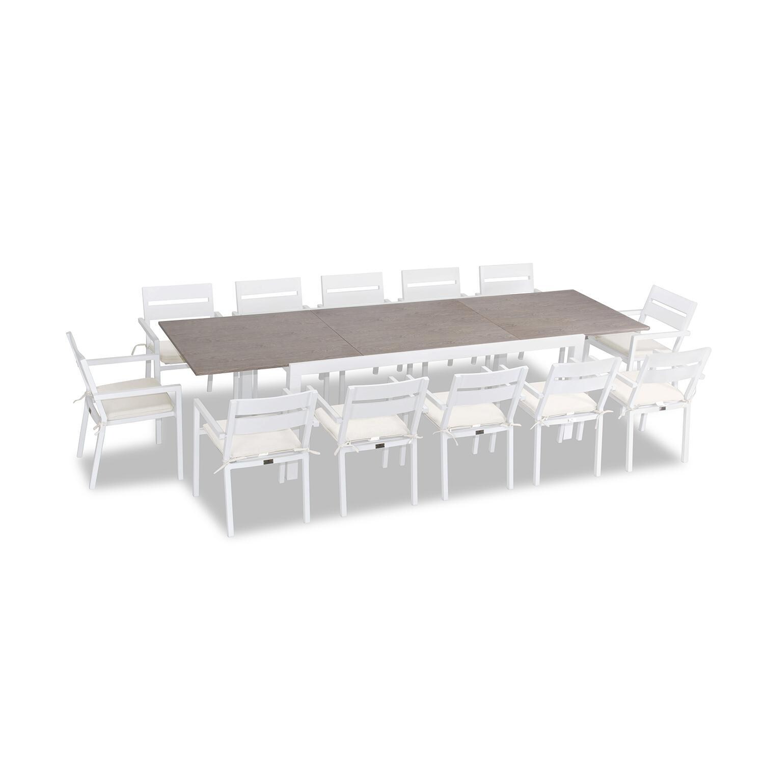Calm Bay 13 Pc Extendable Dining Set in White/Canvas Natural by Lakeview - White Background thumbnail