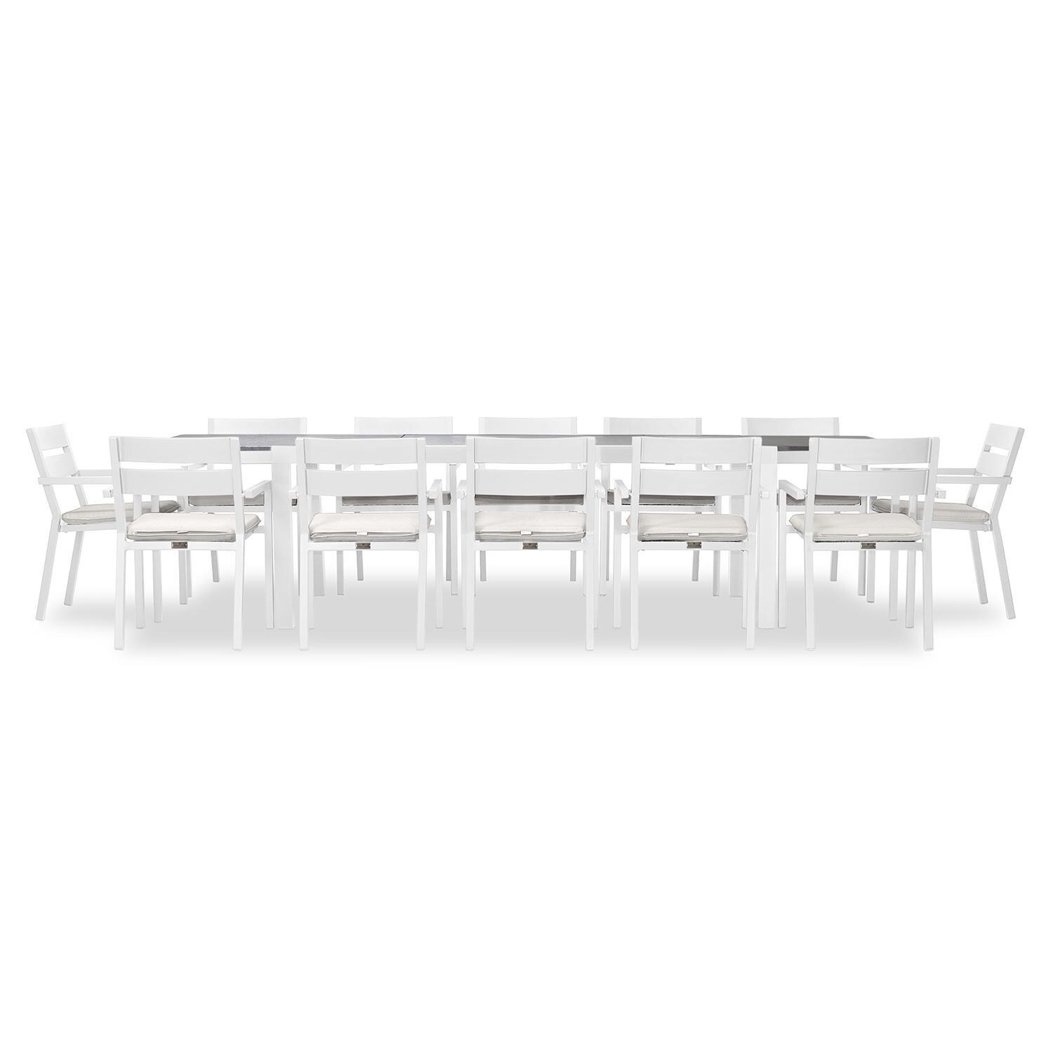 Calm Bay 13 Pc Extendable Dining Set in White/Canvas Natural by Lakeview - White Background 3 thumbnail