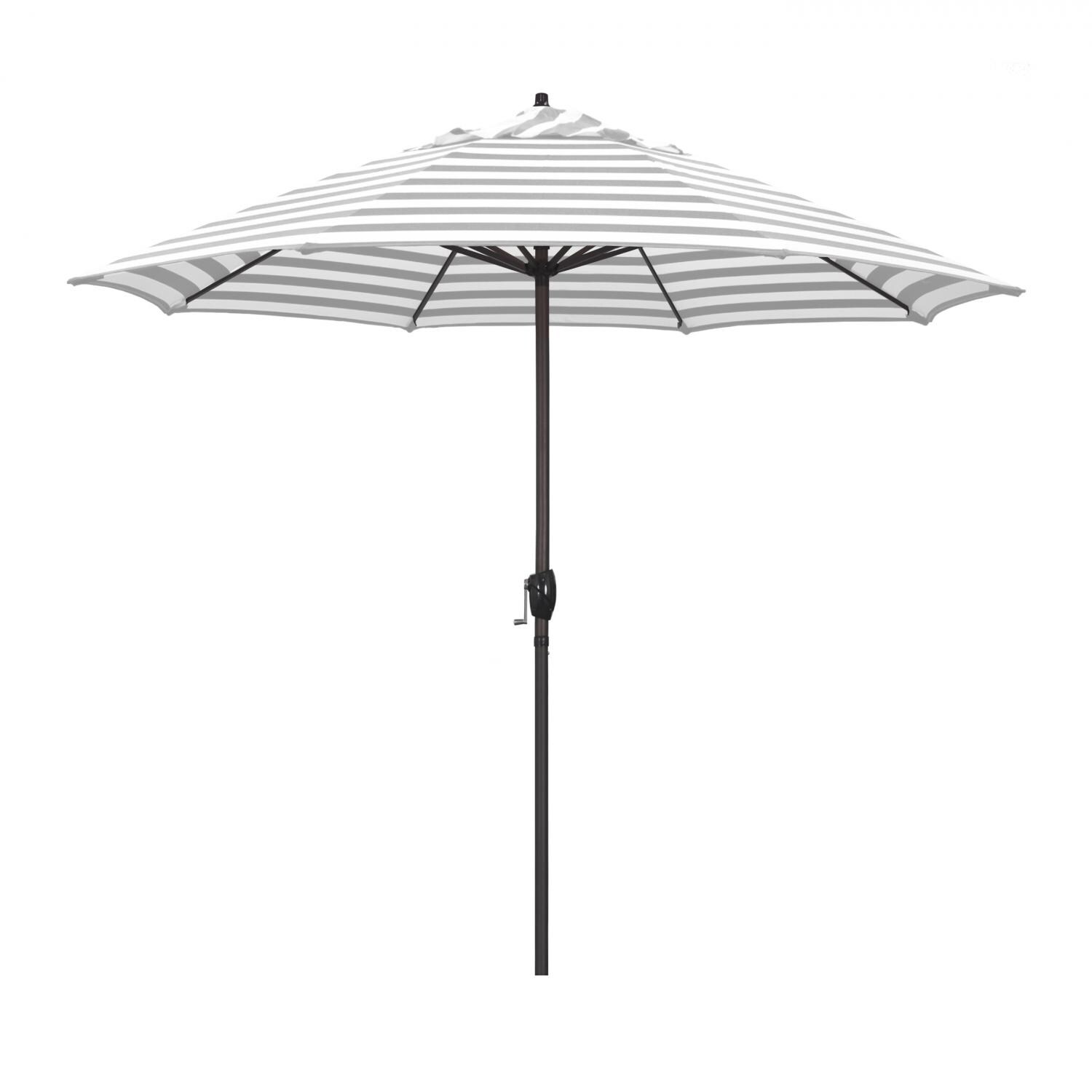 California Umbrella Casa Series 9 Ft Octagonal Aluminum Auto Tilt Patio Umbrella W/ Crank Lift - Bronze Frame / Olefin Gray White Cabana Stripe Canopy thumbnail