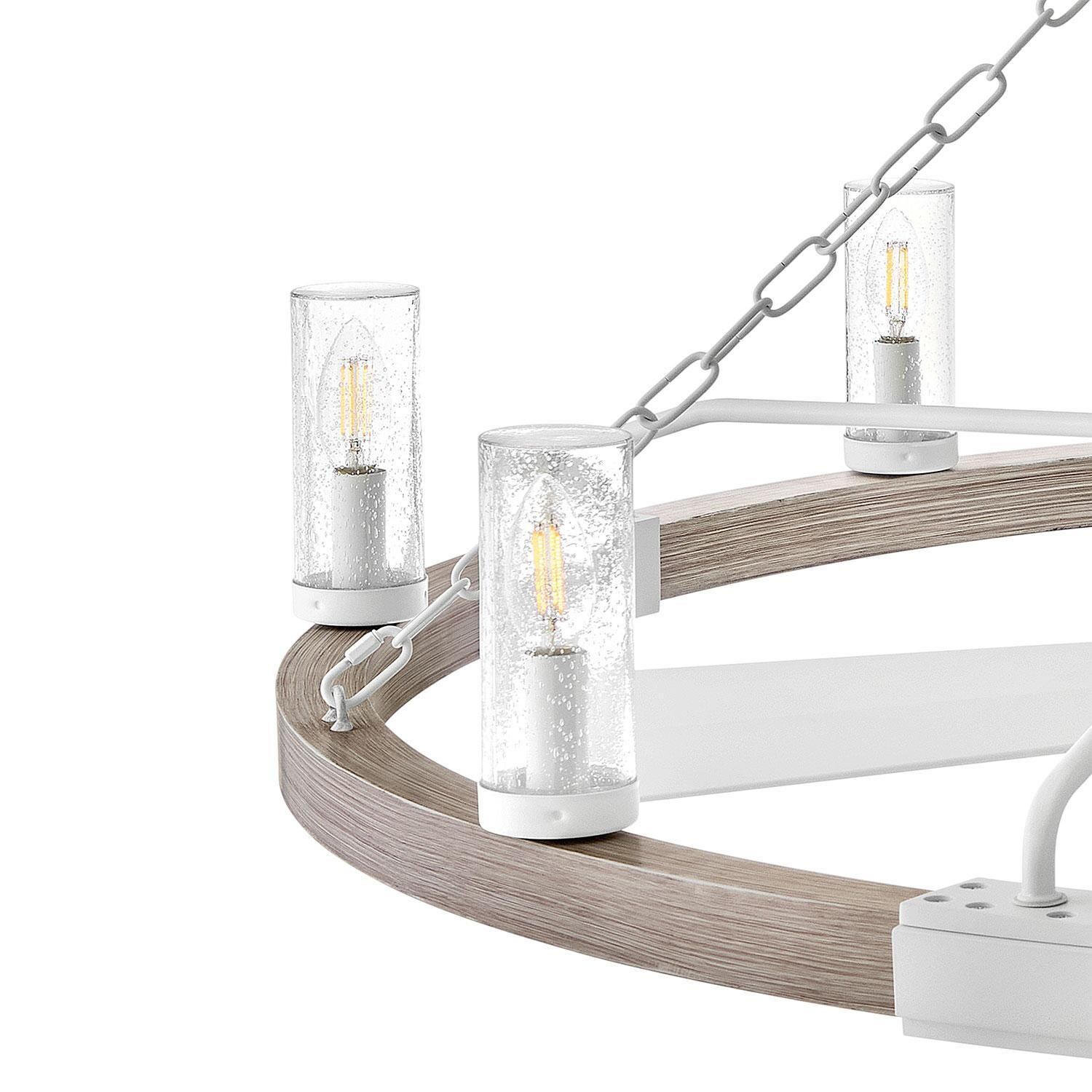 Hinkley Lighting 906144FMW-LWD Sawyer 52-in Indoor / Outdoor Smart Fandelier w/ 44-in Fan & LED Lighting - Matte White - LED Light Bulbs w/ Glass Shades - Detail thumbnail