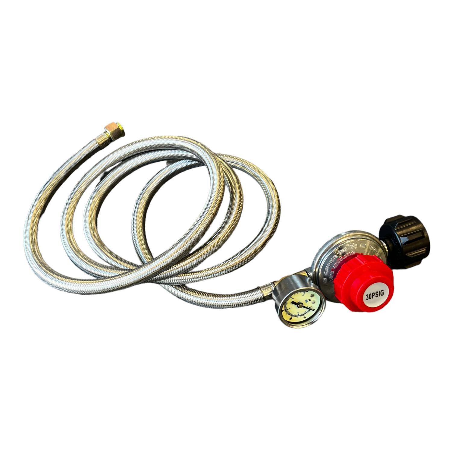 High Performance Cookers PW100-BTJ-VLV075 100 Quart Powered Seafood/Crawfish Cooker - Regulator - White Background thumbnail