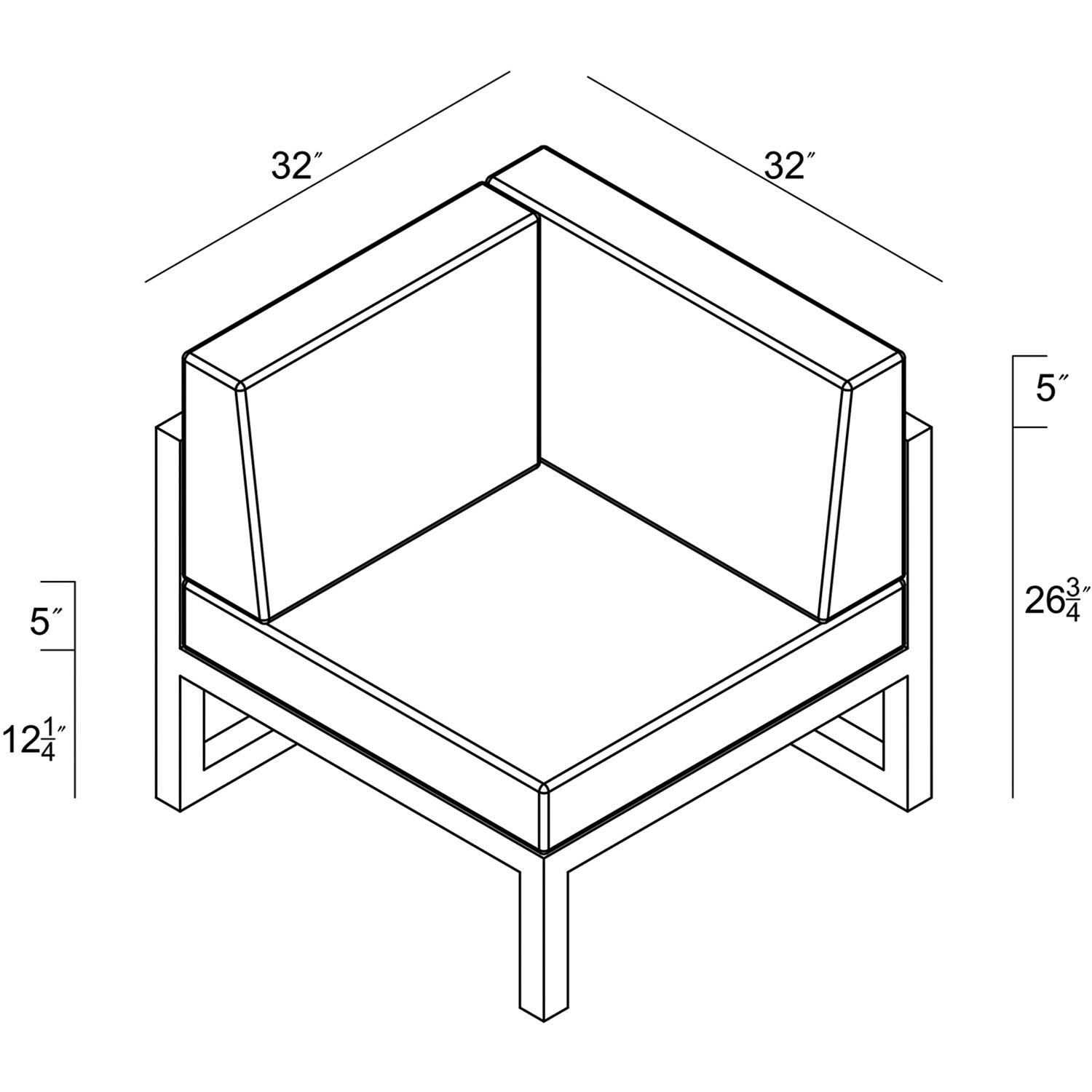 Lakeview MSTYCV-BK-CS-CS Misty Cove Aluminum Corner Club Chair in Black w/Cast Silver Cushions by Lakeview Outdoor Designs - Line Drawing - Dimensional thumbnail