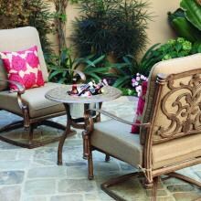Darlee Santa Barbara 3 Piece Cast Aluminum Patio Conversation Seating Set - End Table With Ice Bucket Insert - Mocha