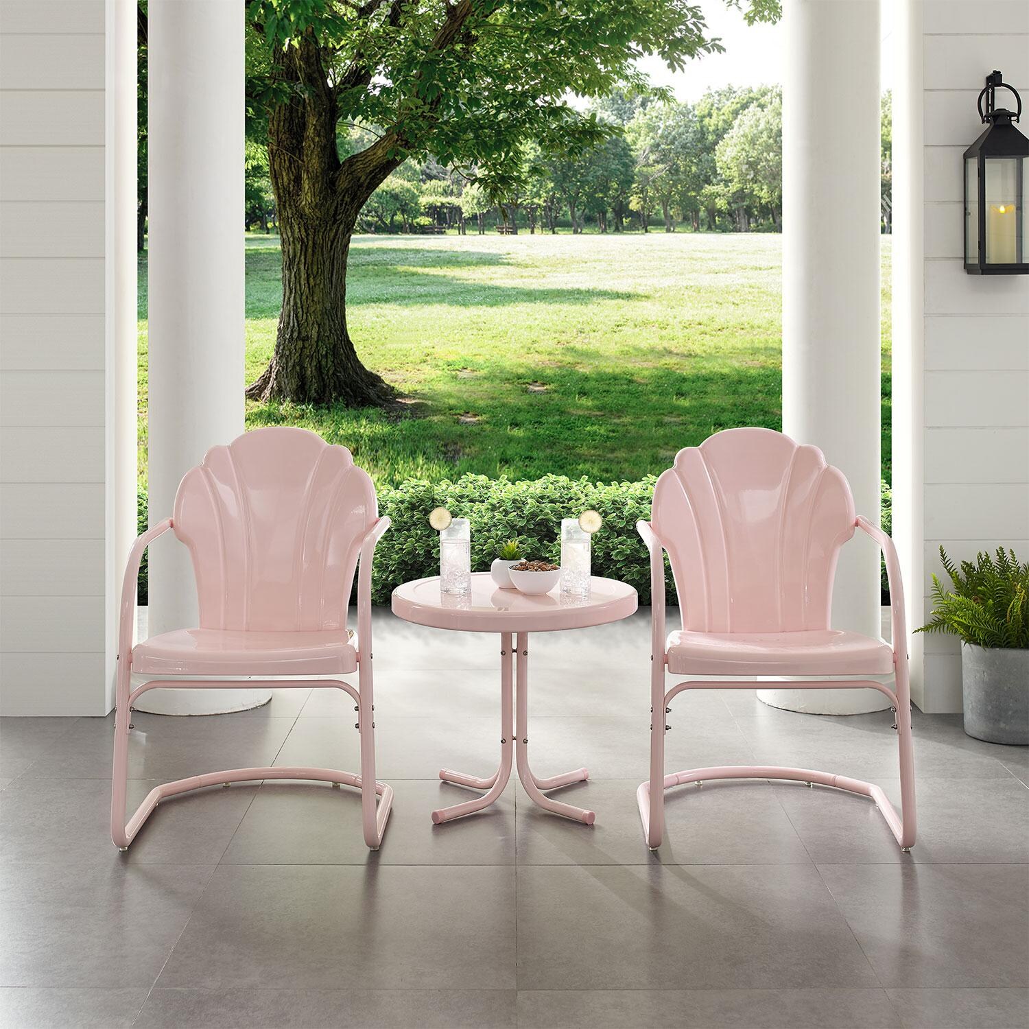 Ultimate Patio UP-32244PI 3Pc Retro Outdoor Chair Set in Pink Gloss - On Patio - Lifestyle thumbnail