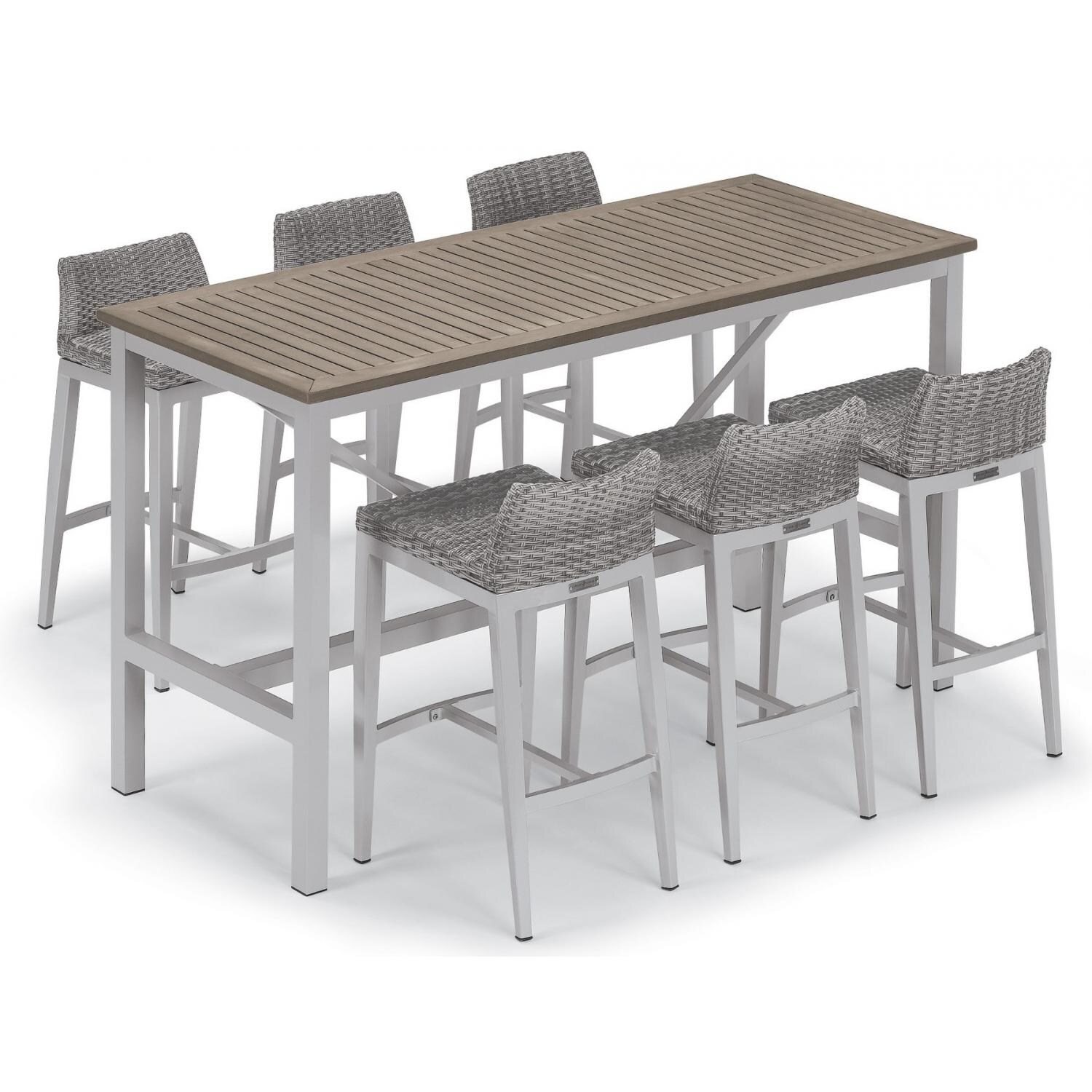 Argento 7 Piece Wicker Patio Bar Set W/ 72 X 30 Inch Rectangular Table and Tekwood Vintage Tabletop By Oxford Garden thumbnail