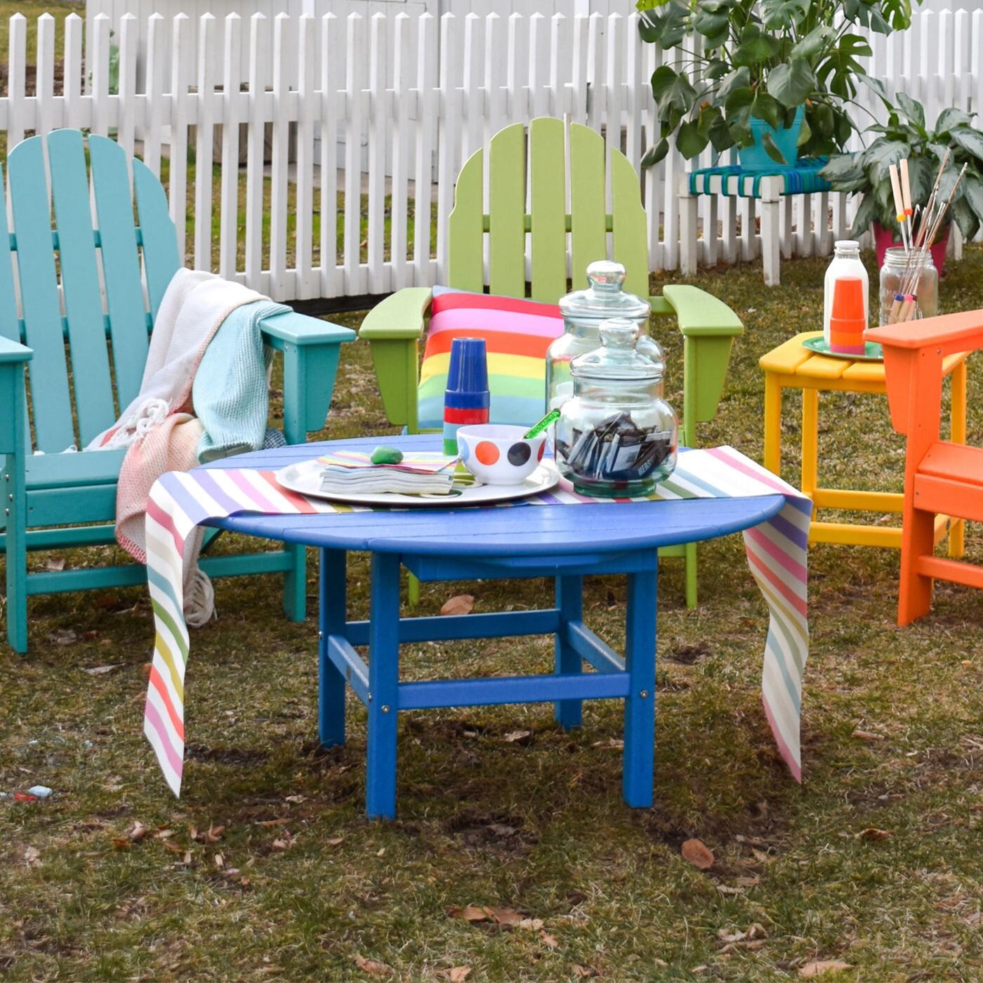 POLYWOOD 38-Inch Round Conversation Table - Sunset Red - Lifestyle (Pacific Blue Finish Shown) thumbnail