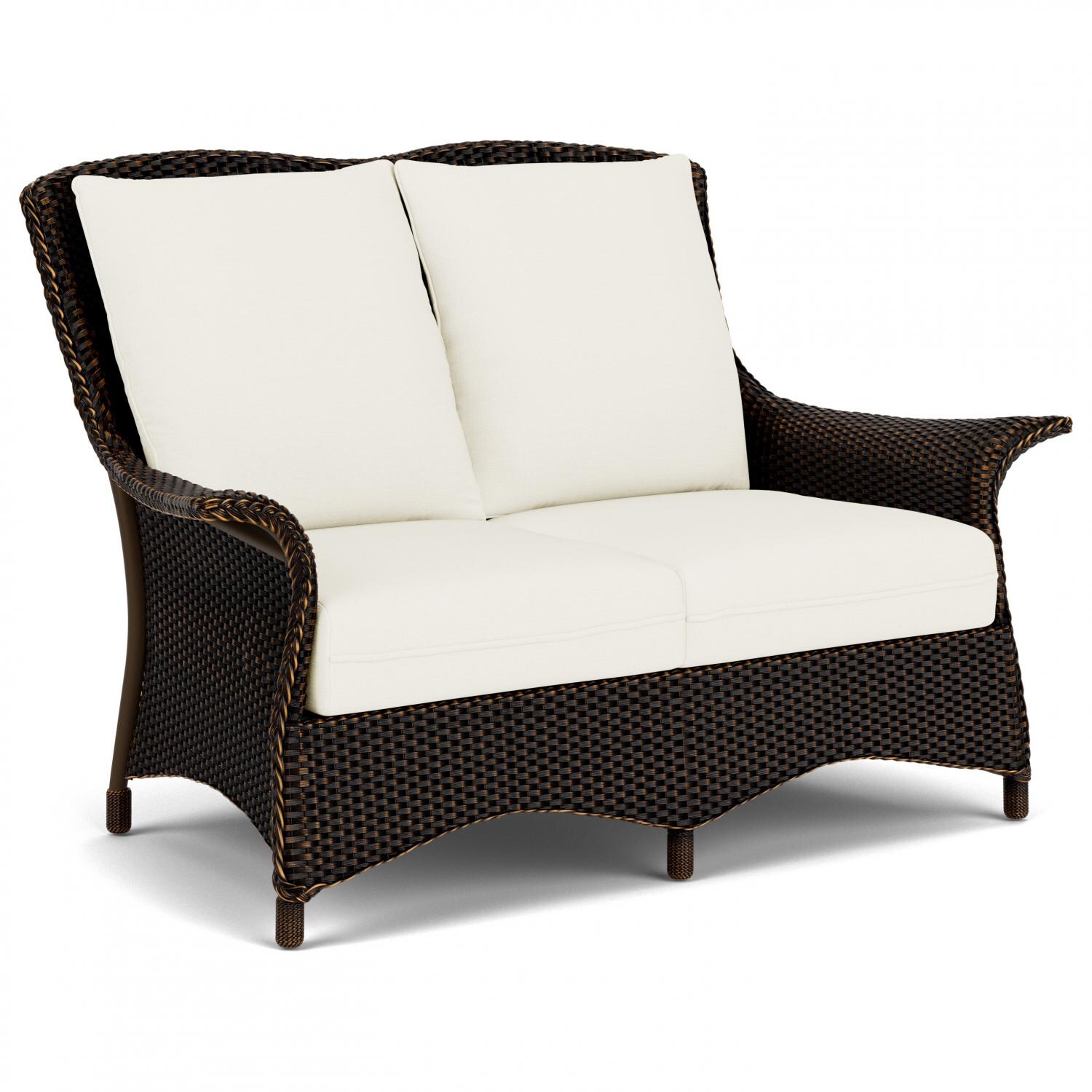 Lloyd Flanders Mandalay Loveseat in Mink Finish with Sailcloth Salt fabric - Angled thumbnail