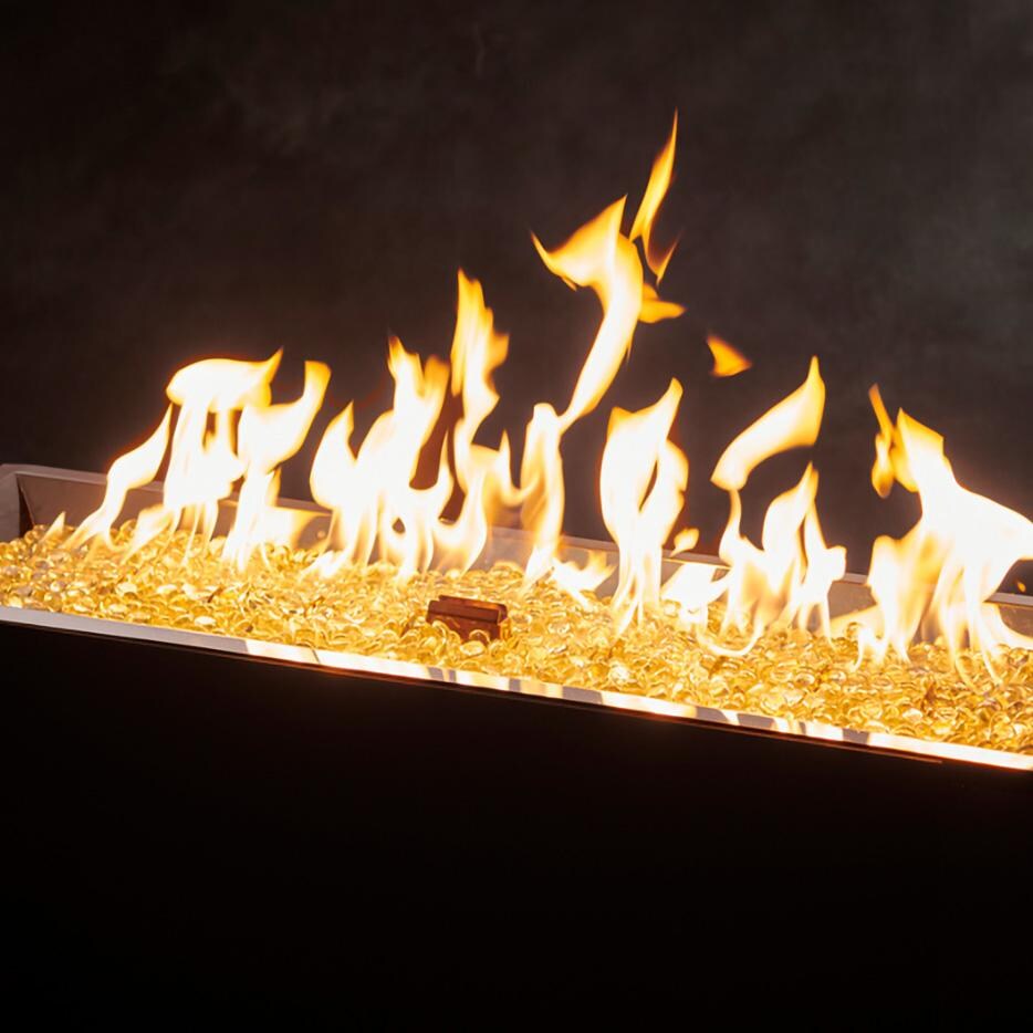 The Outdoor GreatRoom Company CFP1242DSING Crystal Fire Plus 42 Inch Drop-In Linear 80,000 BTU Natural Gas Fire Pit Burner Kit w/ Direct Spark Ignition - Stainless Steel - High Flame - Detail