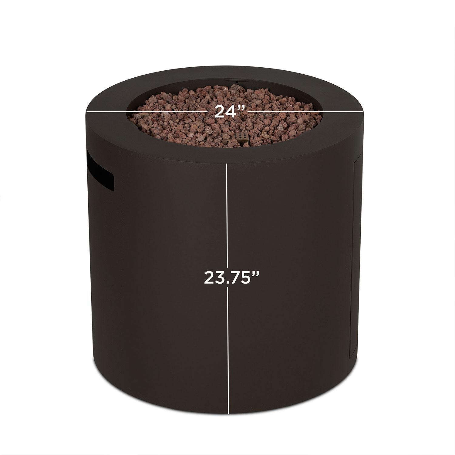 Elysian 24-in Round Steel Propane Fire Pit Table w/ Hidden Tank in Dark Bronze by Lakeview Outdoor Designs - Dimensional thumbnail