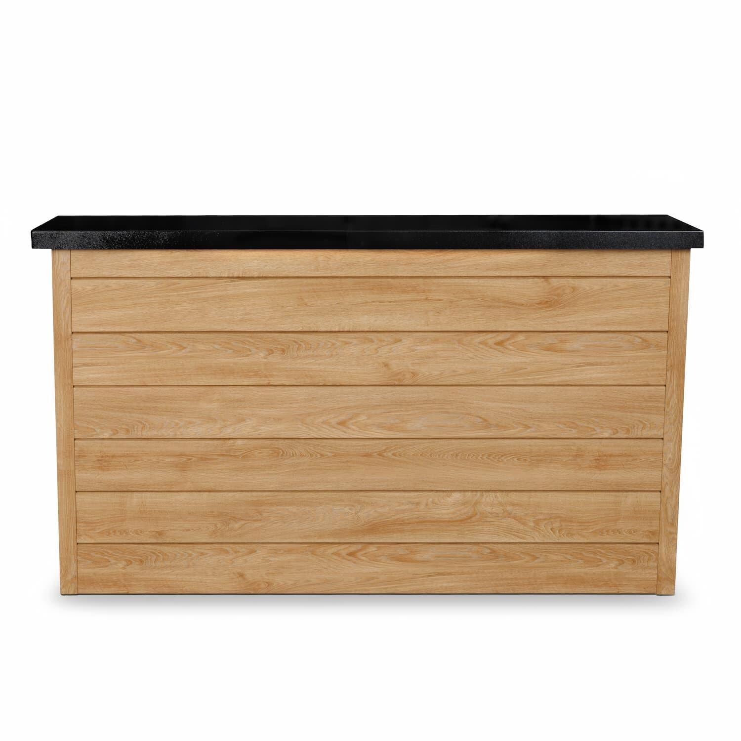 BBQGuys Signature 72 Inch 360 Degree Swivel Outdoor TV Lift Cabinet | Sunbleached Oak w/ Black Aluminum - Front - White Background thumbnail