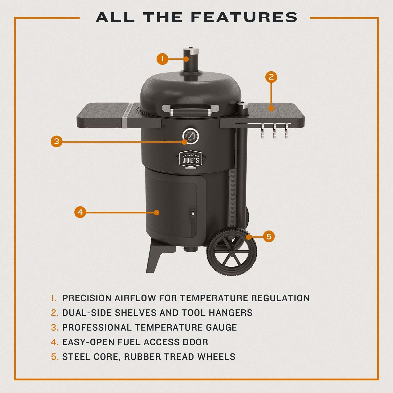 Oklahoma Joe's 25203120 Bronco Drum Smoker & Grill - Key Features - Detail thumbnail