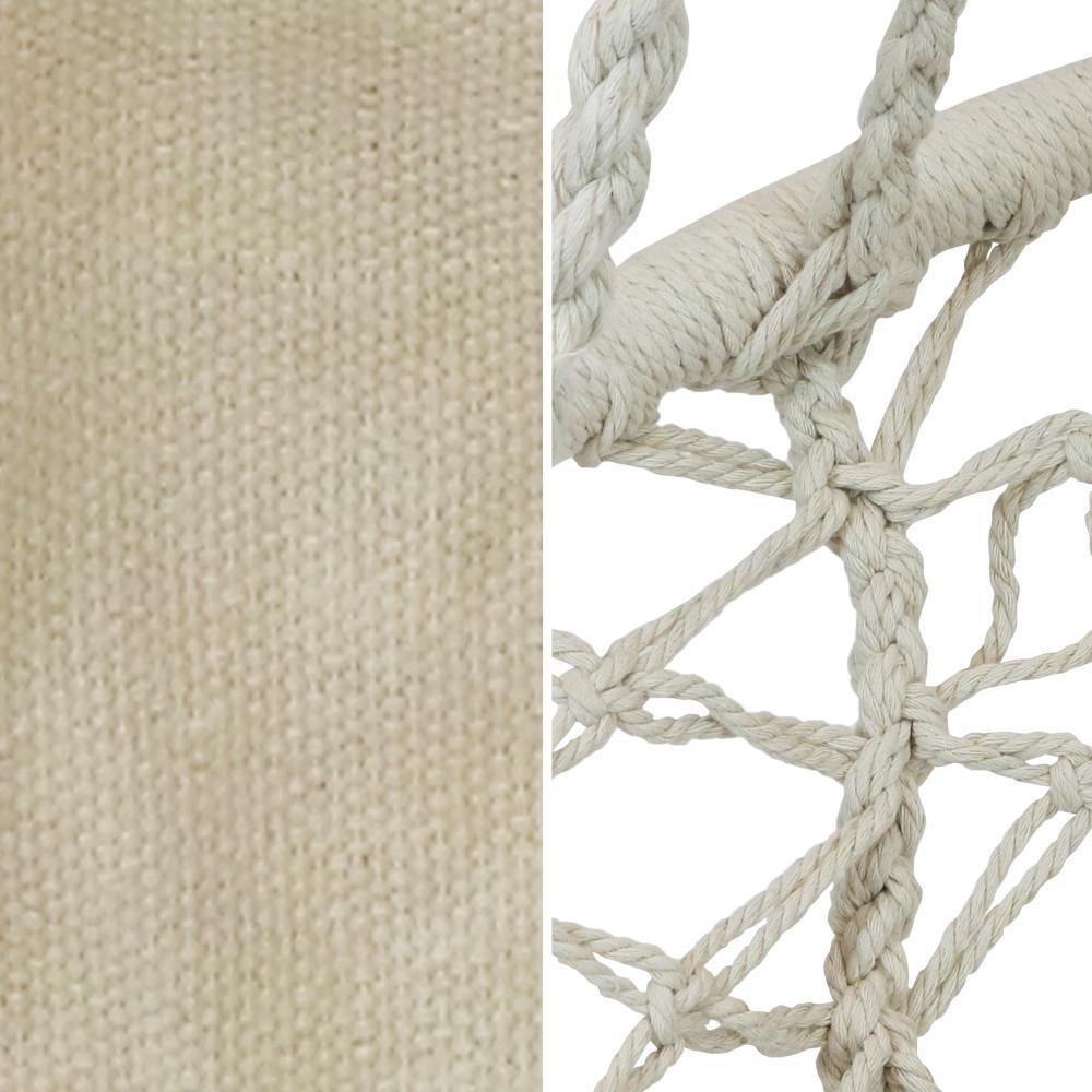 Ultimate Patio Macrame Hanging Hammock Chair w/ Tassels & Cushion - Off-White - Swatch and Rope Detail thumbnail