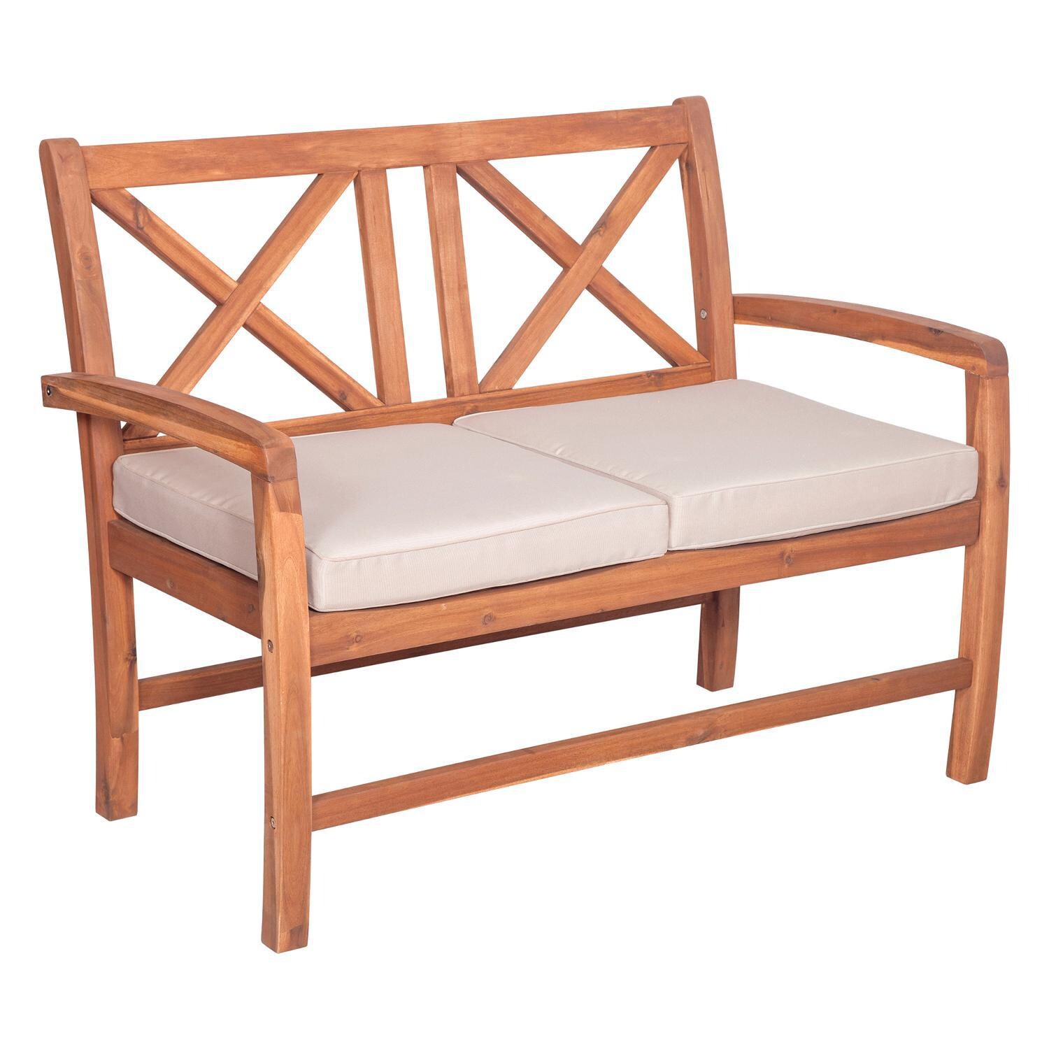Ultimate Patio Camille Way Acacia Patio Loveseat W/ Natural Cushions thumbnail