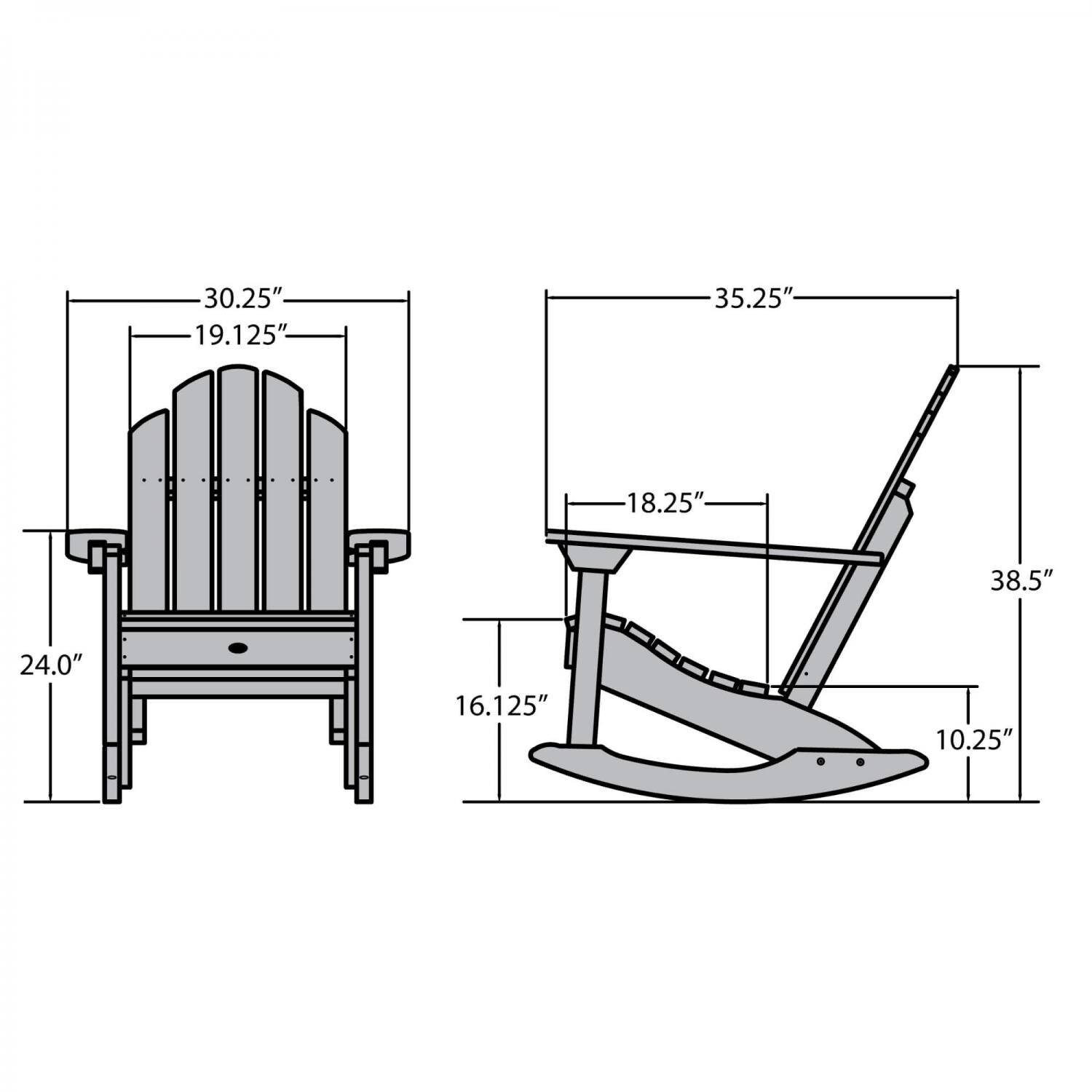Lakeview Paradise Key Adirondack Rocking Chair - Black - Line Drawing thumbnail