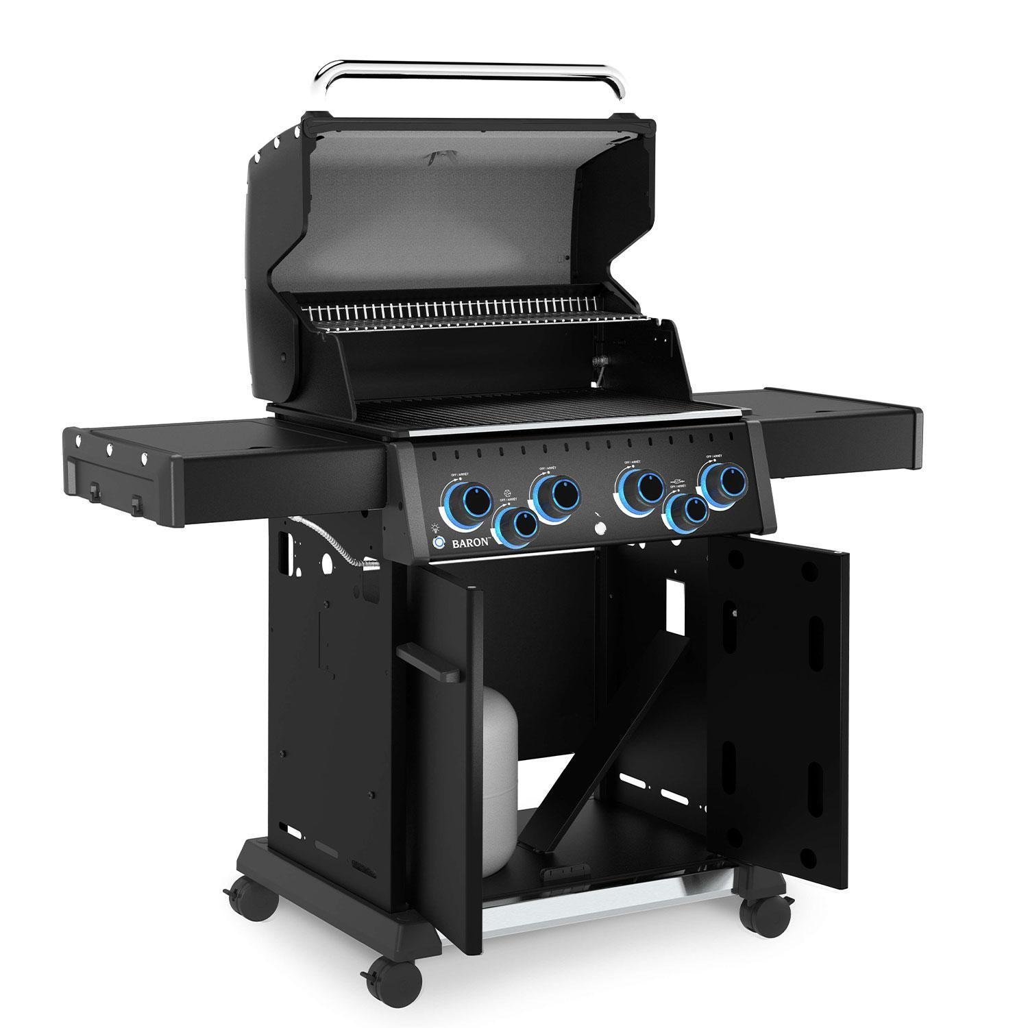 Broil King 674147 Baron 420 Pro Shadow 4 Burner Natural Gas Grill - Lid Up - Angled Right - White Background thumbnail