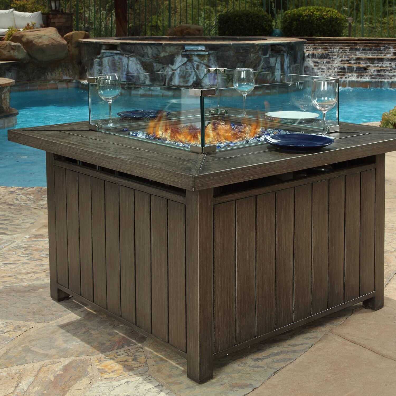 Lakeview Outdoor Designs Rosalie Bay 5 Piece Wicker & Aluminum Patio Conversation Set - Fire Pit Table thumbnail